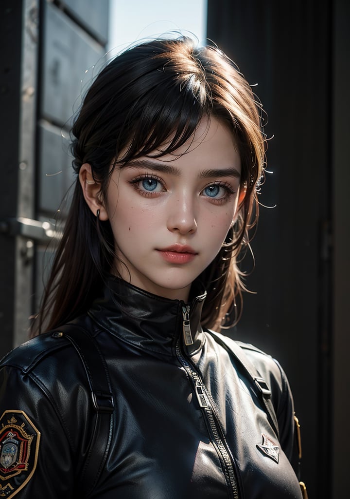 Best quality, masterpiece, ultra high res, (photorealistic:1.5), raw photo, 1girl, Beautiful eyes, cinematic, atmospheric effects, soldier, SWAT, wearing black SWAT uniform, marked "UN"