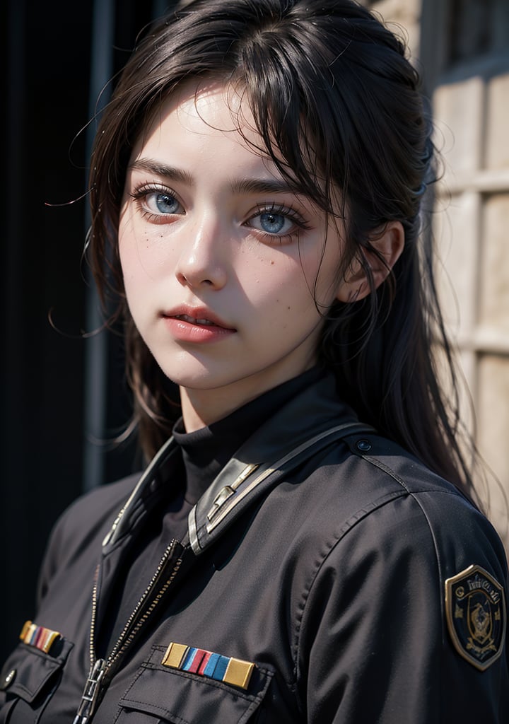 Best quality, masterpiece, ultra high res, (photorealistic:1.5), raw photo, 1girl, Beautiful eyes, cinematic, atmospheric effects, soldier, SWAT, wearing black SWAT uniform, marked "UN"