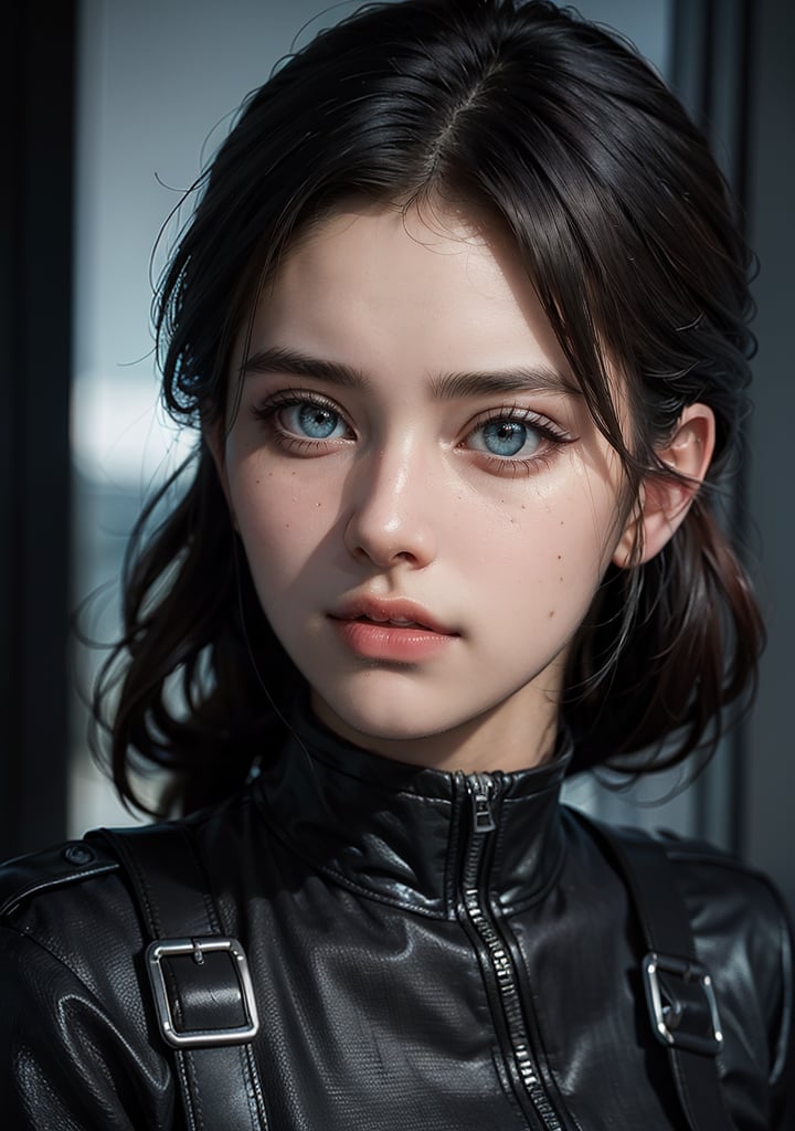 Best quality, masterpiece, ultra high res, (photorealistic:1.5), raw photo, 1girl, Beautiful eyes, cinematic, atmospheric effects, soldier, SWAT, wearing black SWAT uniform, marked "UN"