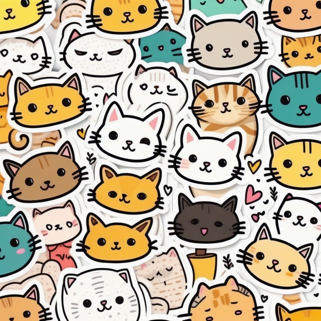 cat, cutie,sticker, doodle pattern