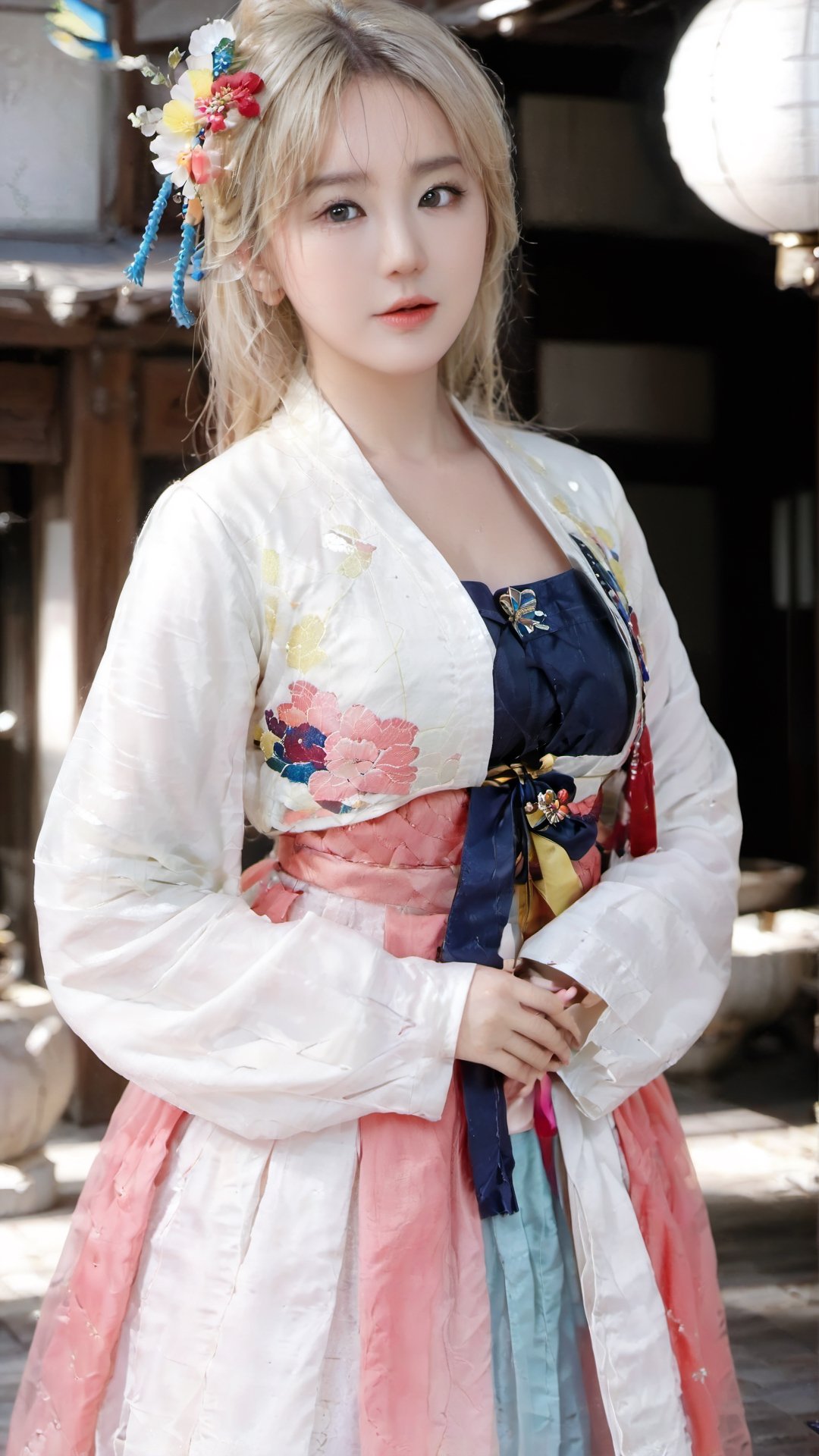 Masterpiece, top quality, official art, highly detailed cg 8k wallpaper, (petals) (detailed face), crystal texture skin, cold pressed, (blonde, yellow, long hair), 25 year old Korean woman, (full body;1,3 ), Gorgeous Korean traditional hanbok, nude lower body with legs spread showing pussy and pubic hair, black eyes, looking at the audience, very delicate and beautiful, water with strong light shining through, (beautiful eyes), very detailed, Movie lighting, (beautiful face), deep water, beautiful coral in the sea, very detailed, extremely meticulous, (very detailed and beautiful), beautiful meticulous eyes, (best quality)
,whole body,