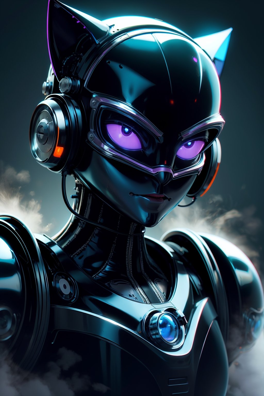 black cat, cat head, portrait, upper body, Pixar style,hydrotech, cyber, robotic  suit