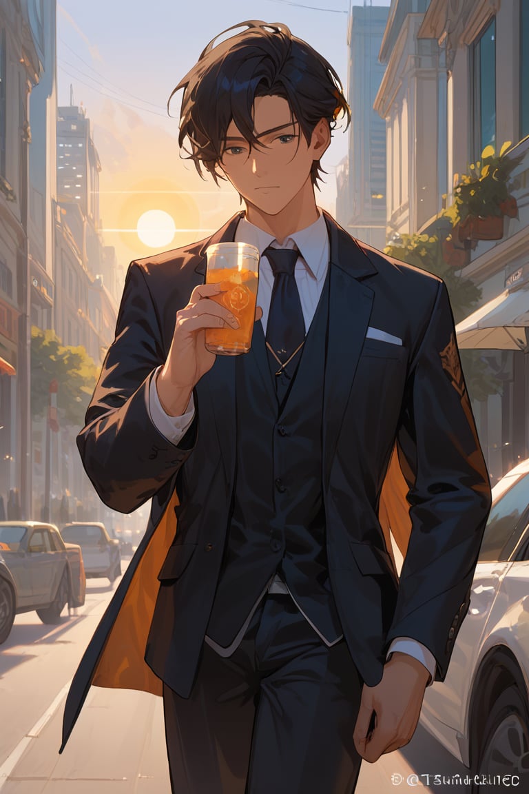 Score_9, Score_8_up, Score_7_up, Score_6_up, Score_5_up, Score_4_up,

1boy black hair, a very handsome man, wearing a black suit,day, sun, city, modern city, man walking in the city with a cup of coffe in one hand and talkin with phone in other hand, ciel_phantomhive,jaeggernawt,perfect finger,more detail XL