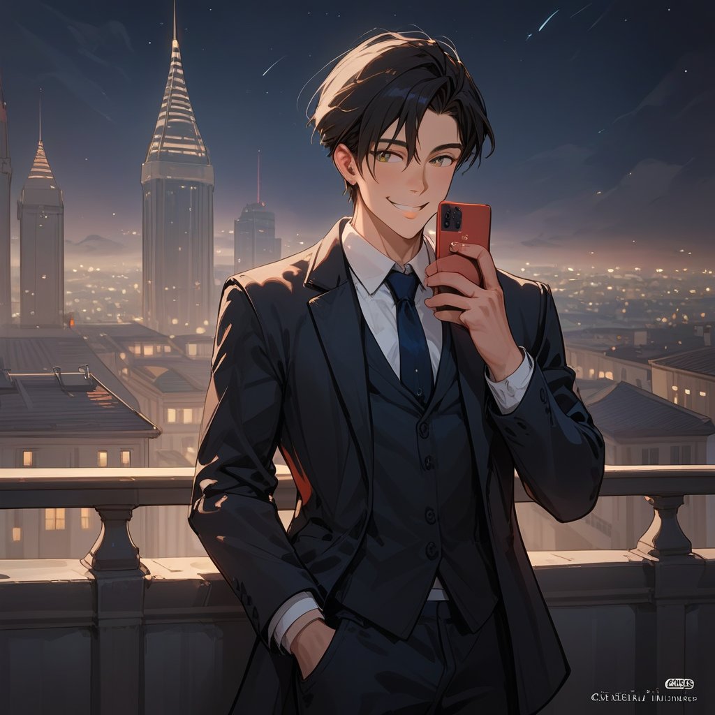 Score_9, Score_8_up, Score_7_up, Score_6_up, Score_5_up, Score_4_up,aa man black hair, sexy guy, wearing a suit, sexy guy, standing on the balcony of a building, looking at the front building,sexy pose,night,holding a cell phone in his hand and looking at the cell phone, smiling,
ciel_phantomhive,jaeggernawt,Indoor,frames,high rise apartment,outdoor, modern city,