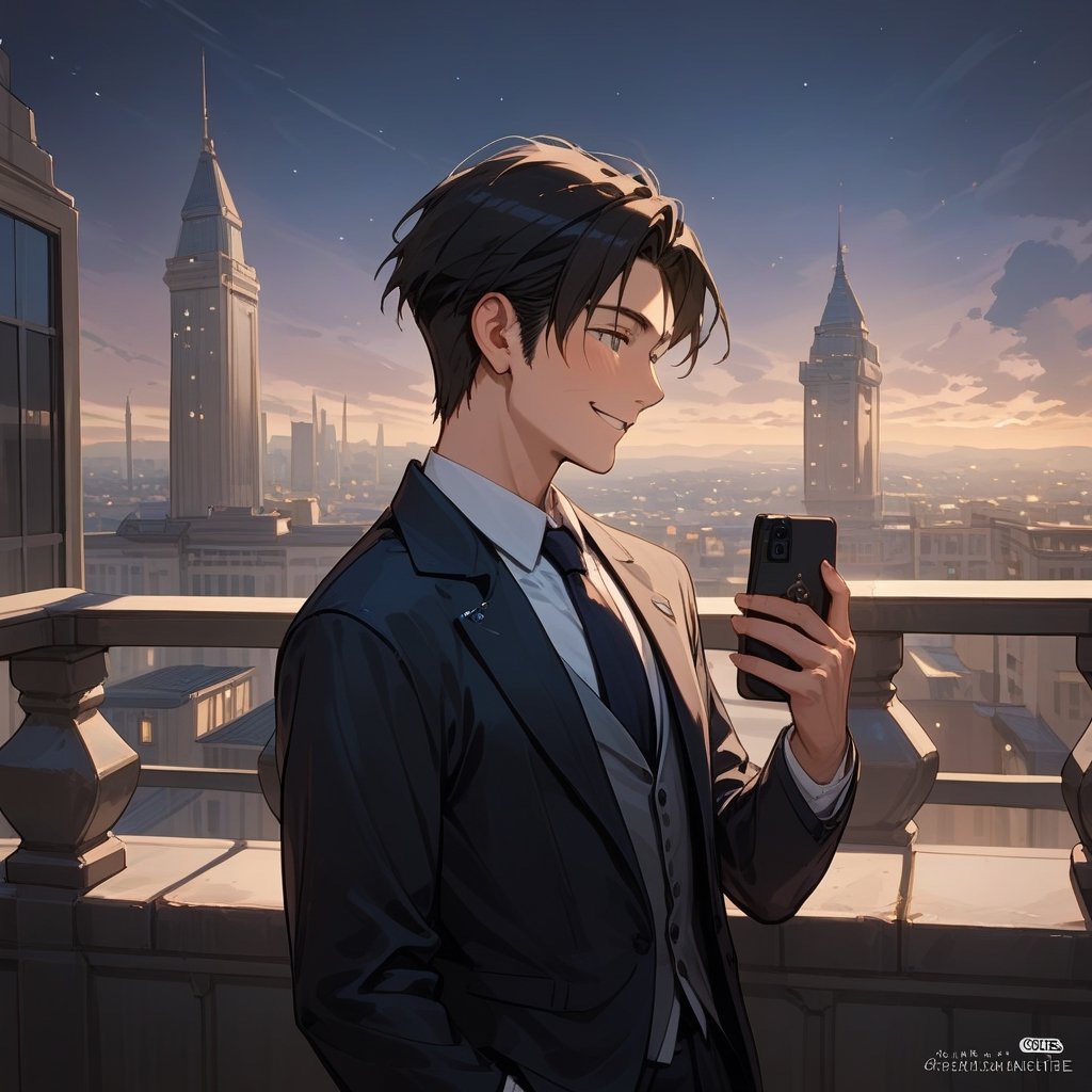 Score_9, Score_8_up, Score_7_up, Score_6_up, Score_5_up, Score_4_up,aa man black hair, sexy guy, wearing a suit, sexy guy, standing on the balcony of a building, looking at the front building,sexy pose,night,holding a cell phone in his hand and looking at the cell phone, smiling,
ciel_phantomhive,jaeggernawt,Indoor,frames,high rise apartment,outdoor, modern city,