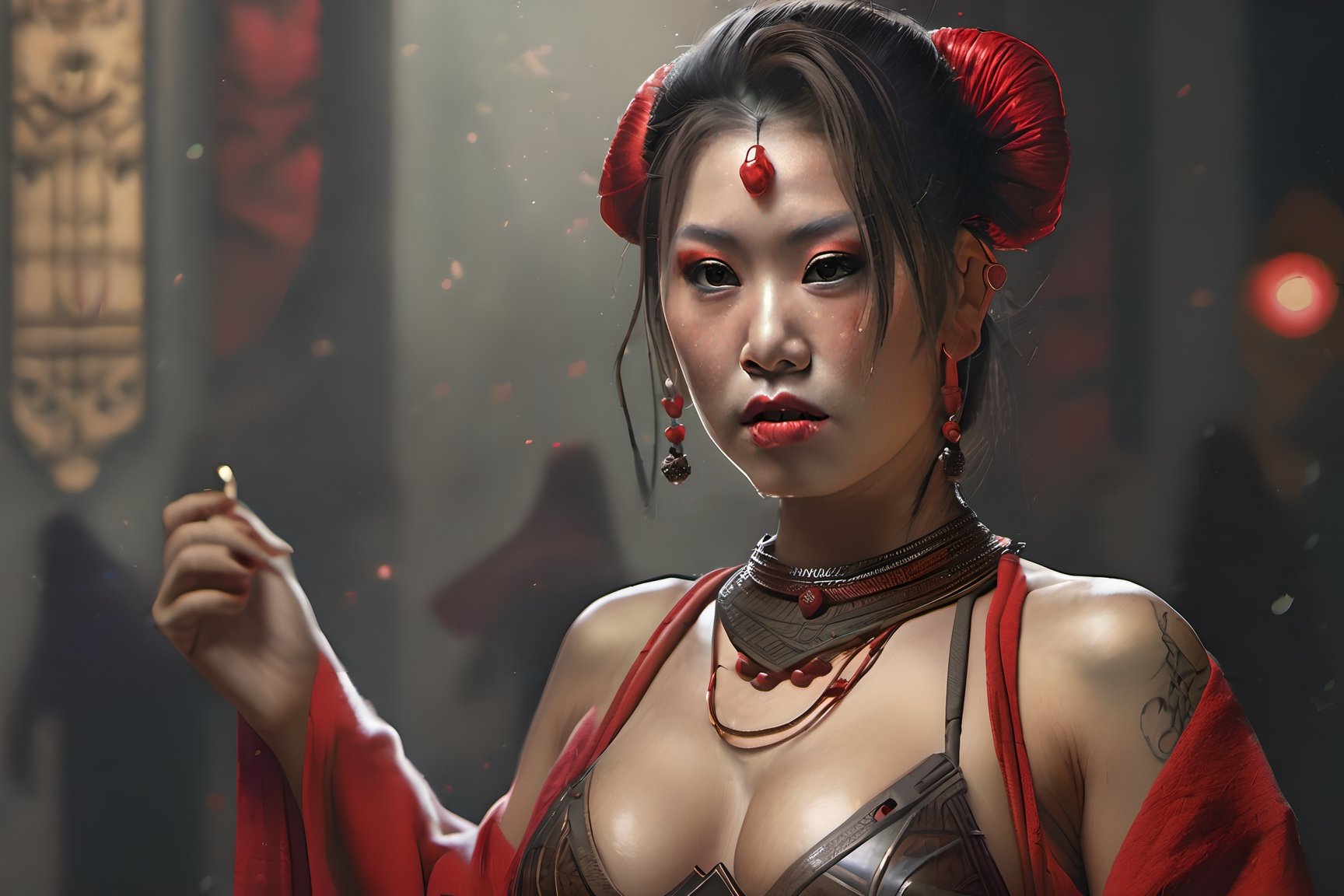 Realistic high quality portrait of asian woman, with slanted, angled down dark brown eyes big red lips
extremely beautiful and attractive body, shapely breasts, narrow waist, wearing celestial brassiere, earrings, diamond necklace, armlets, 4 k, high resolution, princess leia leather slave outfit
hyperdetailed trending on artstation volumetric lighting intricately detailed pino daeni oil on canvas octane render

A professional analog photo 35 mm Kodak of a ( beautiful cybergoth japanese princess with big breast and tattoos ) polaroid film


/dream prompt:a painting of a monkey as samurai, trending on artstation, close - up, portretrait, high detailed, focused, sharp, high quality, sharp, 1 0 0 mm, film photography, dslr, cinema 4 d, hyperrealism, breathtaking