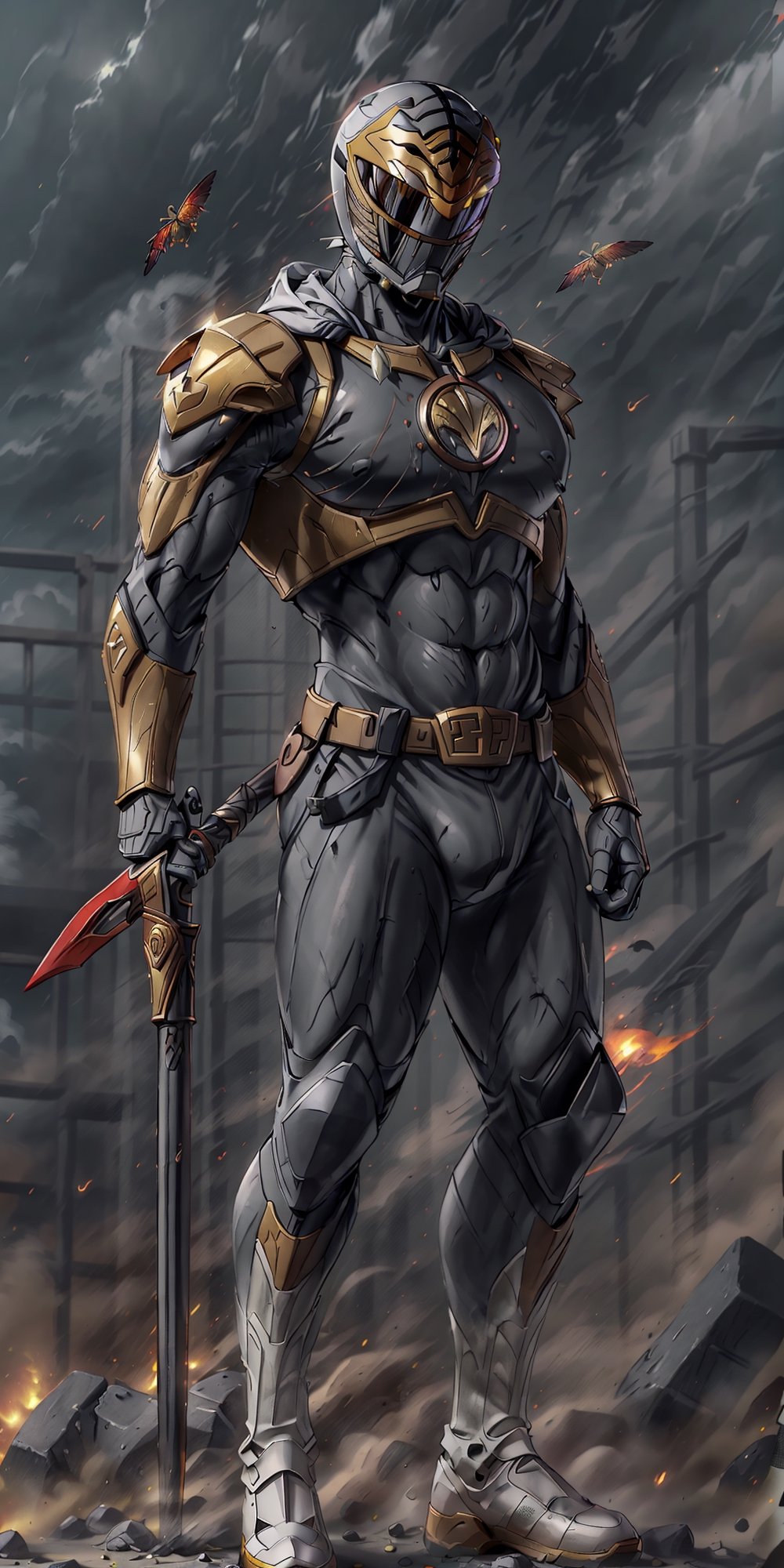 ((masterpiece, best quality)), power ranger, power ranger suit, full body, earth explosion, mix of fantastic and realistic elements, uhd image, vibrant illustrations, hdr, ultra hd, 4k,White_Ranger,solo, black breastplate, detailed helmet and armor,Gold_Zeo_Ranger,ANIME,spartan,1utf1,straw hat,abs, male,wowdk,fantasy00d,LegionJoey, mask,hooded jacket,zomb00d,Arthur,Weapon,nvwashi,EpicArt,caelus,gray hair,yellow eyes,4rmorbre4k,jensenDX,salttech,FFIXBG,rototech,firefliesfireflies,huoshen,zhurongshi,black sclera, BJ_Sacred_beast,no_humans,scar on chest,red shirt,yoshida_csm,Gangster,Bertlot,glowing skin,molten rock skin,midjourney,long hair,horror,School Classroom,Circle,DonMG414 