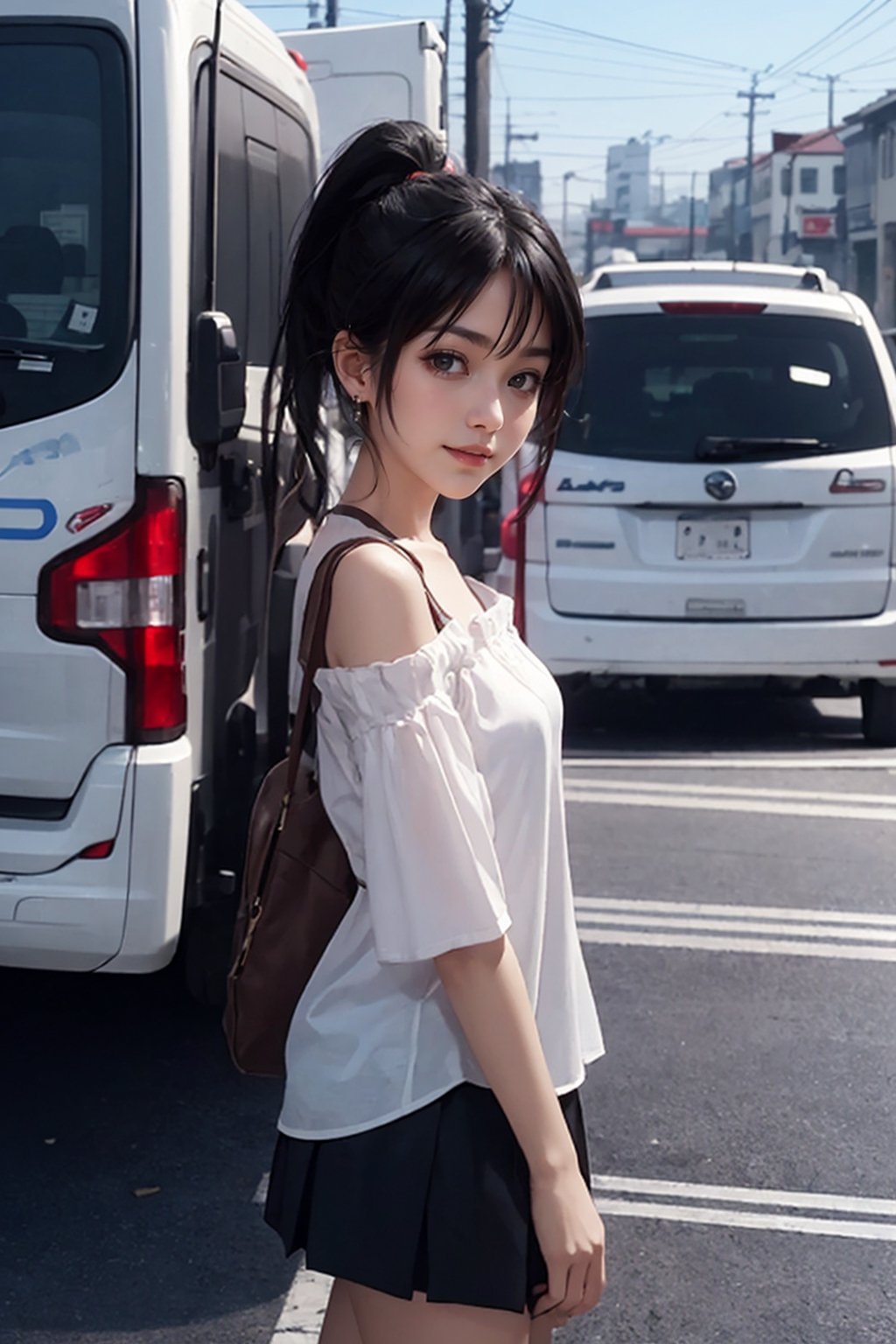 8K resolution, masterpiece, best quality, realistic,cinematic lighting, extremely detailed,korea idol style, school girl, ponytail girl with black hair, smile realistic face, browneyes, off-shoulder_shirt, short_shorts, in a realistic setting,body shot, with a convenience_store realistic background, 3Dcinematic, Multiple_earrings,pose,ninjascroll,kawacy,no_humans,interior, ,isometric,Traditional Media,car on shit,bchiron,natural fingers,Food Truck