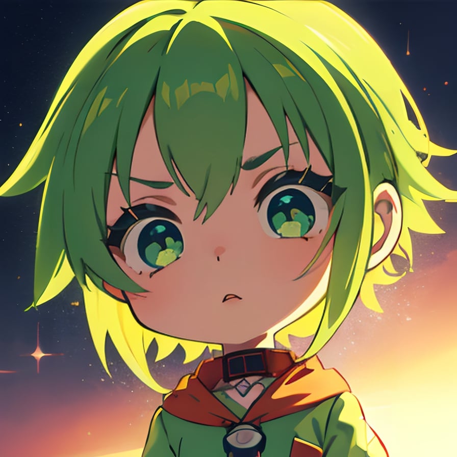 (best quality, vivid colors), 1girl, chibi, Short hair, light green hair, green eyes, gentle sunlight, very angry expression, emote for twitch, Megpoid Gumi, GUMI, chibi