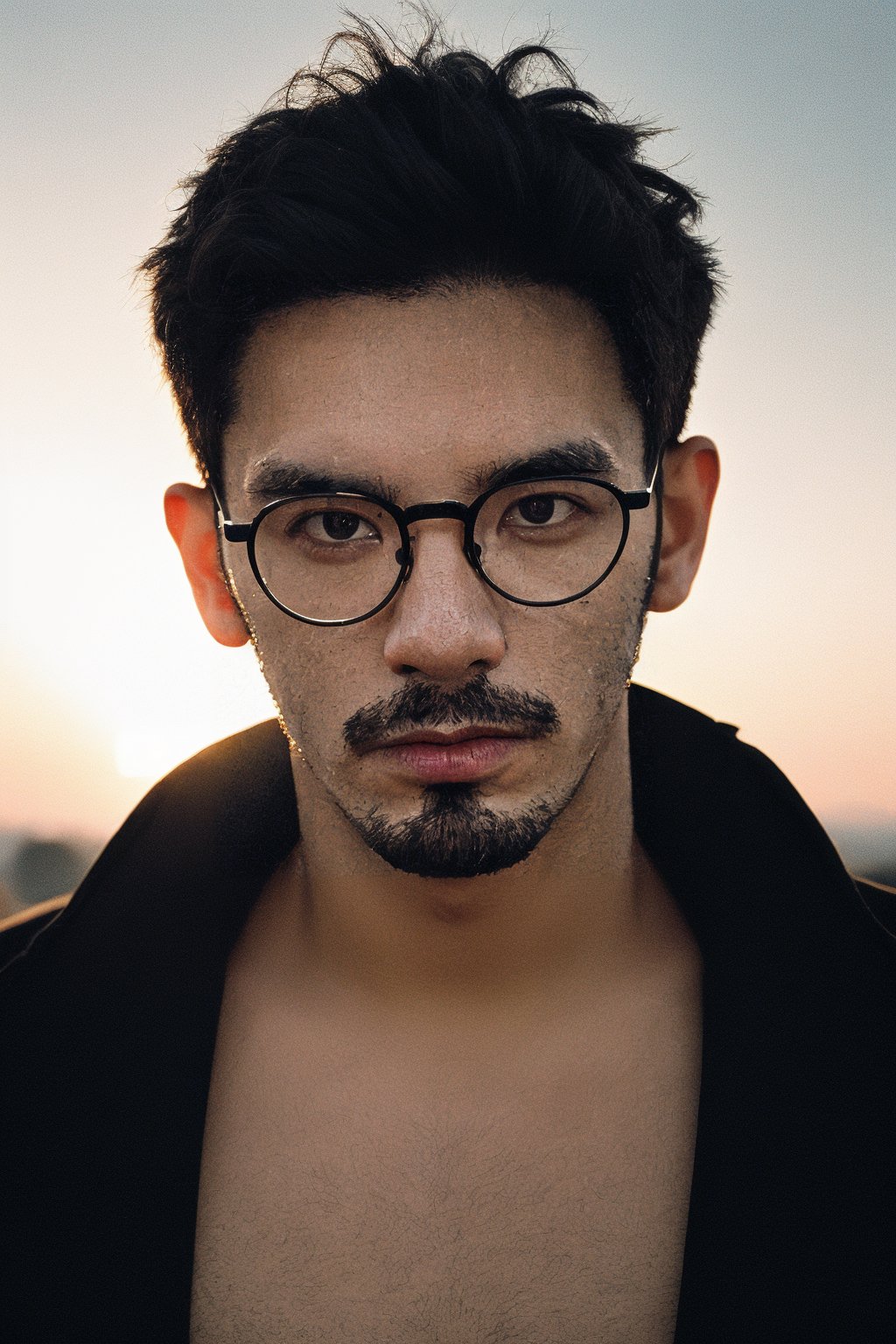 professional photography, RAW photo, HDR, UHD, 64K, perfect composition, natural lighting, handsome ,asina man,  realistic ,glasses ,stubble , 