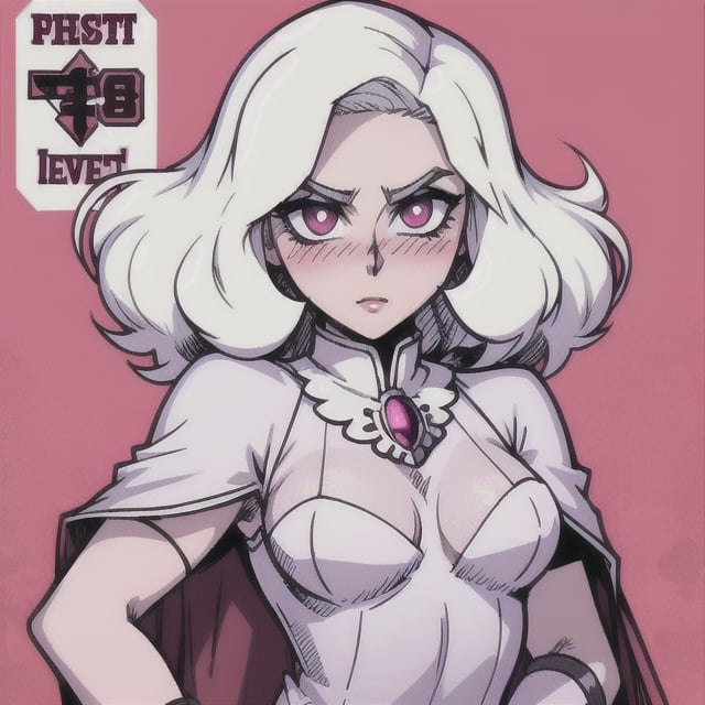 (Perfect body), Best Quality, (blush), (Fluffy Hair), Pale Skin, (skinny), flat chest, Tomboy, white hair, magenta eyes, veronica, cover, good fingers, good hands, five fingers, best eyes, round pupil,veronica, fallout