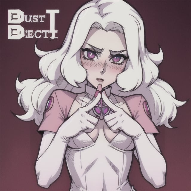 (Perfect body), Best Quality, (blush), (Fluffy Hair), Pale Skin, (skinny), flat chest, Tomboy, white hair, magenta eyes, veronica, cover, good fingers, good hands, five fingers, best eyes, round pupil,veronica, fallout