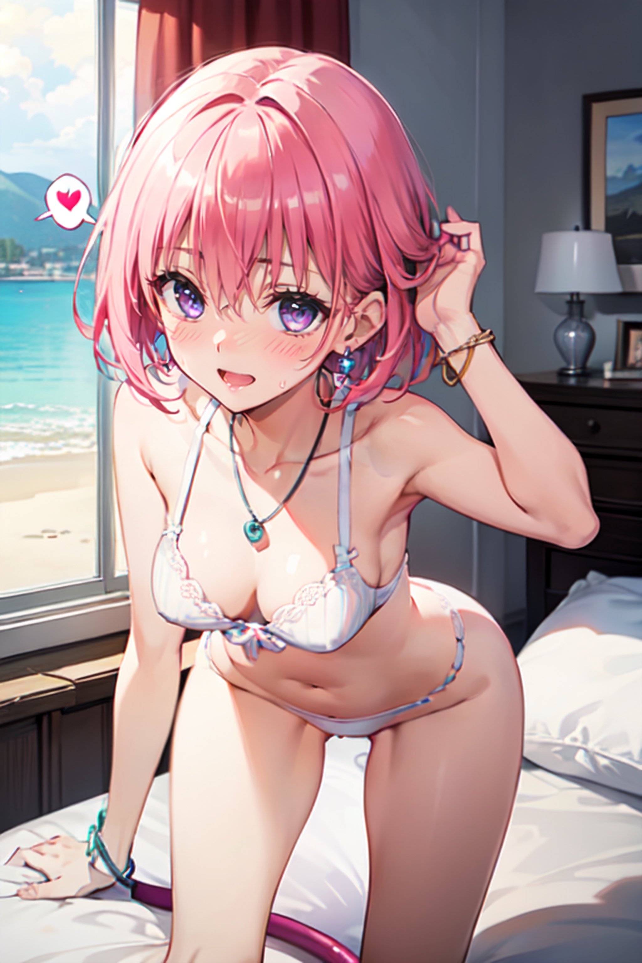best quality, masterpiece, (realistic:1.2), 1 girl, detailed face, beautiful eyes, (She is wearing a underwear. having fun on the bed). She looks very happy playing on the bed. She accessorized with a medium, silver bracelet on her wrist. While playing, the girl was drawn in by the colorful and glittering scenery of the hotel. She is wearing cute heart-shaped earrings and a matching necklace and smiling in the bright sun, (extremely detailed nipple), (spoken heart), (upturned eyes),((pov)),(embarrassed:1.2), {{{{8k wallpaper}}}},
{{{{extremely detailed eyes}}}},
{{{{extremely detailed body}}}},
{{{{extremely detailed finger}}}},(((best quality))), ((official art:1.2)), (best anatomy), solo, 1girl, (kawaii), (five digits), (speculum), (4k), (high resolution), ((thin waist)),(nabel),(Beautiful breasts),(beautiful leg:1.3),(skinny leg),(beautiful hands:1.2),(teats),(very slim),(slender:1.3),(ribbed),(skinny limbs),(beautiful vagina:1.3),(beautidful eyes:1.1), (((Beautiful face:1.3))),(best quality:1.1), (masterpiece:1.4), (absurdres:1.0), portrait, close up,1girl, bob cut, medium hair ,pink hair, bob cut,purple eyes, ((((big breasts)))), (blush:1.2), ((small hip)), medium hair, pink hair, disheveled hair,afterglow, (20 years old), be breathless,on bed,shamefaced, embarrassed, half-closed eye,self suck,deepthroat / cum / hands on another's head / pov hands / head grab,,penisface,penis_sheath,multiple penises,multiple boys,VACUUM FELLATIO,cameltoe,inniepussy1,spread\(vaginal\),pussy,SEX,spread pussy,doggystyle,TOP-DOWN BOTTOM-UP,sidedoggystyle
