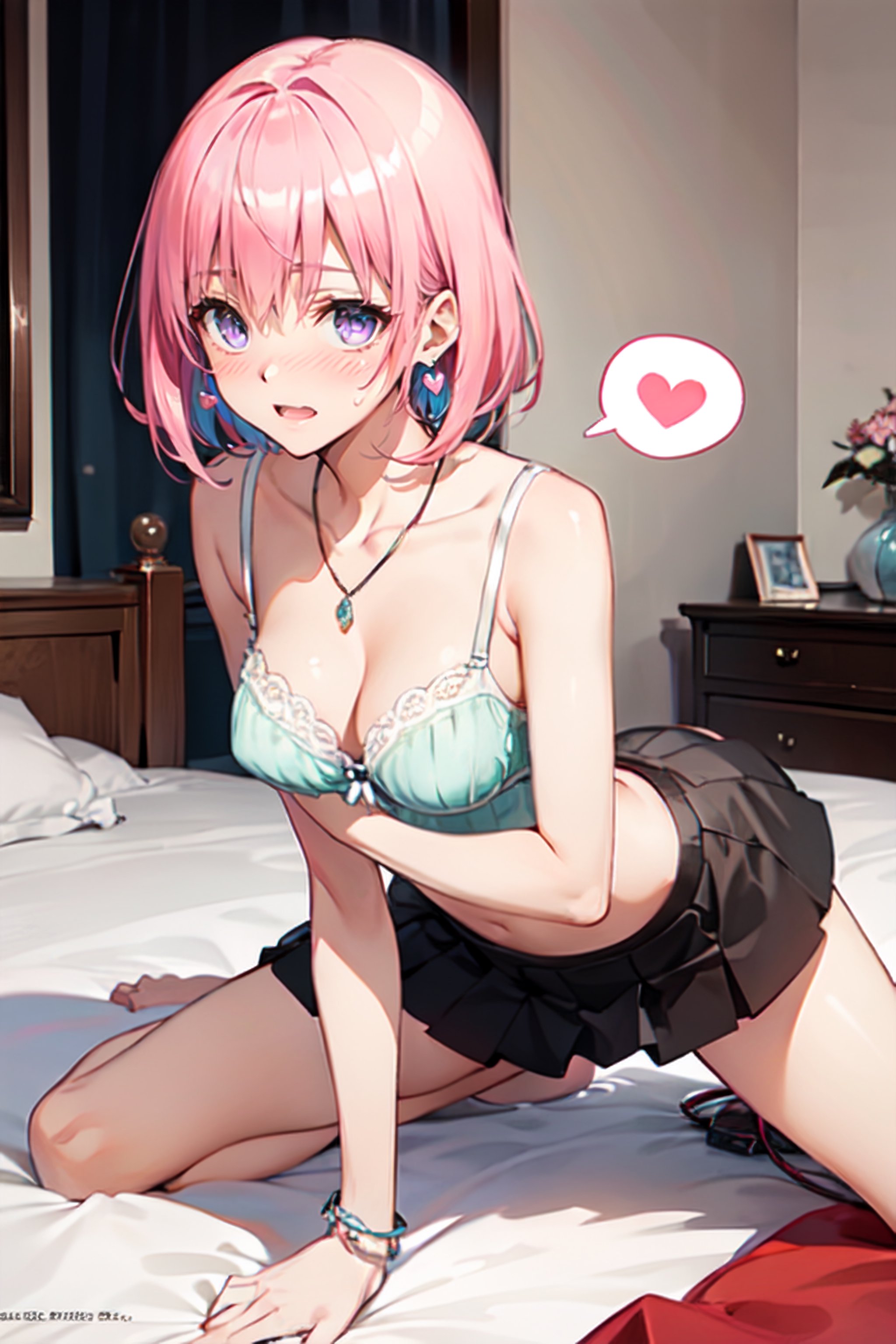 best quality, masterpiece, (realistic:1.2), 1 girl, detailed face, beautiful eyes,  having fun on the bed). She looks very happy playing on the bed. She accessorized with a medium, silver bracelet on her wrist. While playing, the girl was drawn in by the colorful and glittering scenery of the hotel. She is wearing cute heart-shaped earrings and a matching necklace and smiling in the bright sun, (extremely detailed nipple), (spoken heart), (upturned eyes),((pov)),(embarrassed:1.2),(camisole,mini skirt, bra, panty), {{{{8k wallpaper}}}},
{{{{extremely detailed eyes}}}},
{{{{extremely detailed body}}}},
{{{{extremely detailed finger}}}},(((best quality))), ((official art:1.2)), (best anatomy), solo, 1girl, (kawaii), (five digits), (speculum), (4k), (high resolution), ((thin waist)),(nabel),(Beautiful breasts),(beautiful leg:1.3),(skinny leg),(beautiful hands:1.2),(teats),(very slim),(slender:1.3),(ribbed),(skinny limbs),(beautiful vagina:1.3),(beautidful eyes:1.1), (((Beautiful face:1.3))),(best quality:1.1), (masterpiece:1.4), (absurdres:1.0), portrait, close up,1girl, bob cut, medium hair ,pink hair, bob cut,purple eyes, ((((big breasts)))), (blush:1.2), ((small hip)), medium hair, pink hair, disheveled hair,afterglow, (20 years old), be breathless,on bed,shamefaced, embarrassed, half-closed eye,self suck,deepthroat / cum / hands on another's head / pov hands / head grab,,penisface,penis_sheath,multiple penises,multiple boys,VACUUM FELLATIO,cameltoe,inniepussy1,spread\(vaginal\),pussy,SEX,spread pussy,doggystyle,TOP-DOWN BOTTOM-UP,sidedoggystyle