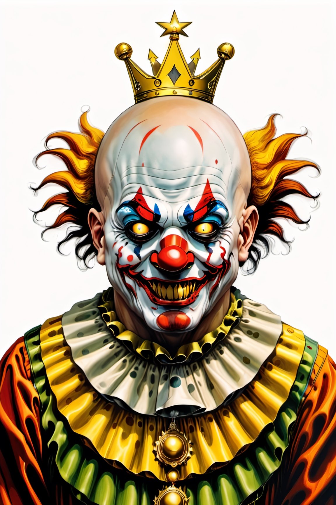 full body, Bald clown, horror, high definition, masterpiece, oil painting, white background, full body