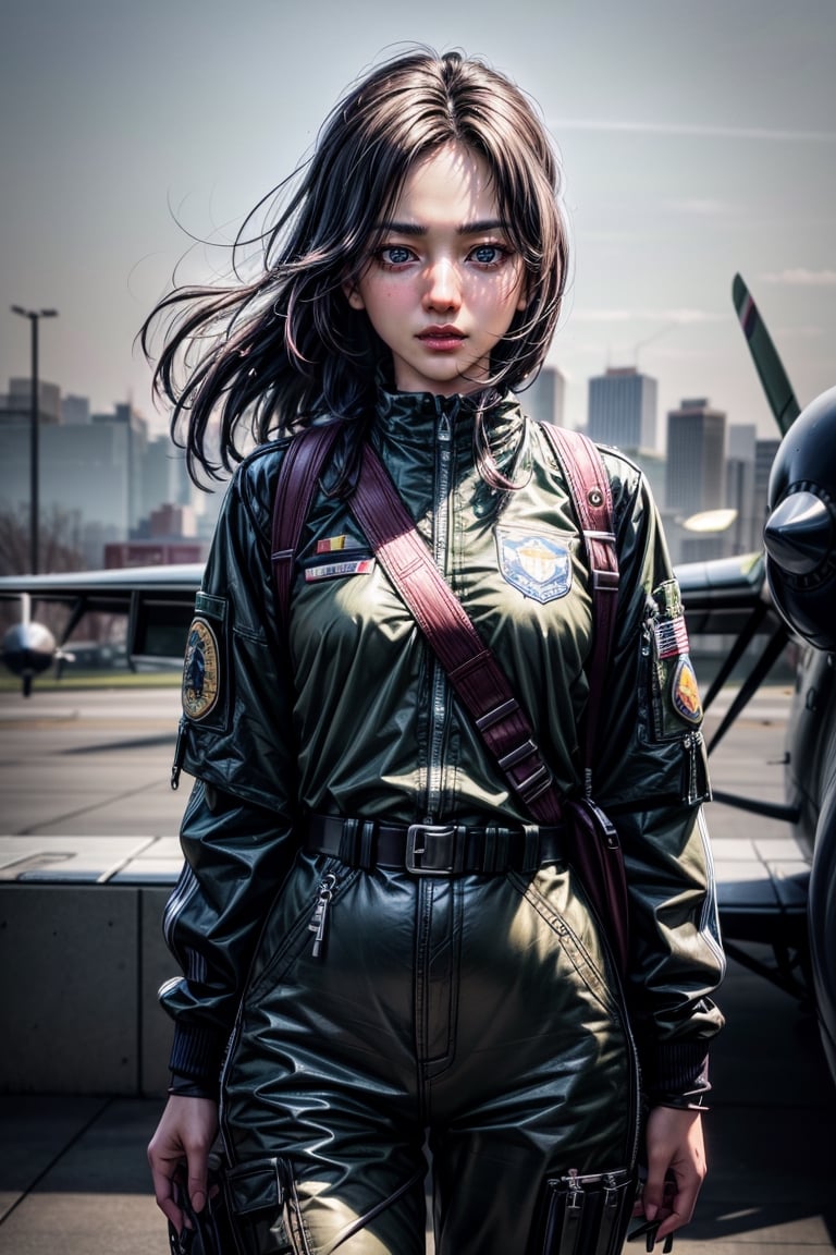 1930s, (masterpiece,best quality,ultra-detailed,8K,intricate, realistic,cinematic lighting),Generate AI art featuring a group of skilled and stylish female aviators in intricately detailed flight uniforms. 23yo,small face,Picture them standing by a vintage aircraft on a runway, exuding confidence and camaraderie. Emphasize the precision of their aviation attire, capturing the insignias, patches, and the distinctive details of their uniforms. Utilize a combination of vibrant colors and realistic detailing to bring to life the essence of female empowerment and teamwork in the world of aviation.kimtaeri