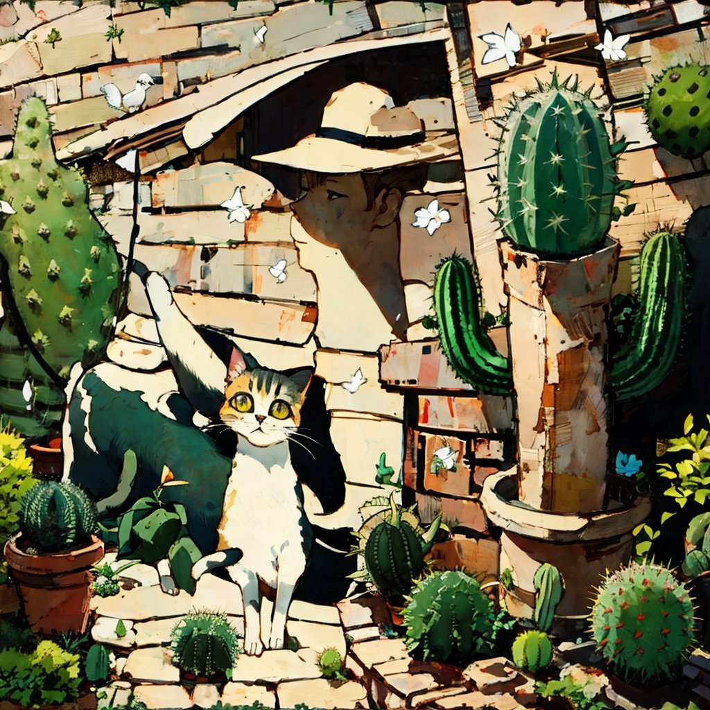 Scenery with a cat, cactus, and the little prince