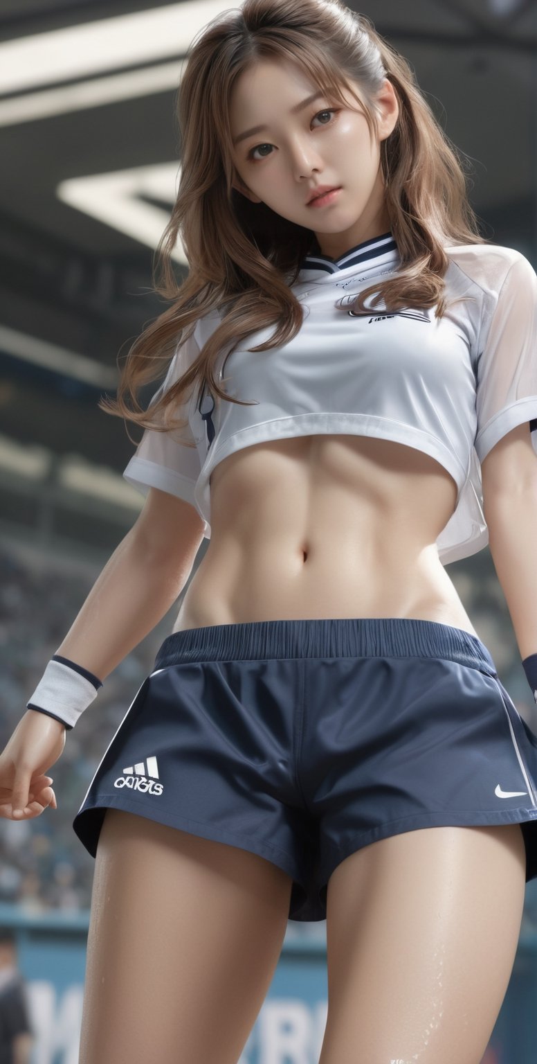 sports_uniform, dynamic_pose, sweating, full_body,
masterpiece, best quality, photorealistic, raw photo, 1girl, longhair, medium_boobs, sheer clothing, detailed skin, leg_spreading, Glamour, no underware, korean