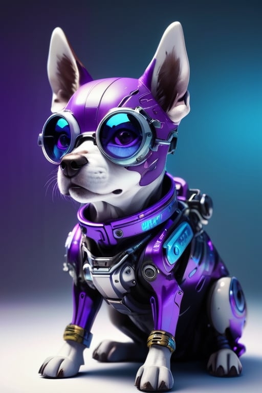 a beautiful portrait of a cute cyberpunk dog by sandra chevrier and greg rutkowski and wlop, purple blue color scheme, high key lighting, volumetric light, digital art, highly detailed, fine detail, intricate, ornate, complex, octane render, unreal engine, photorealistic,full body