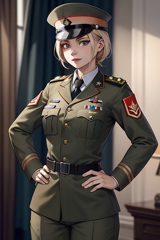 russian women in military uniform with a neckline