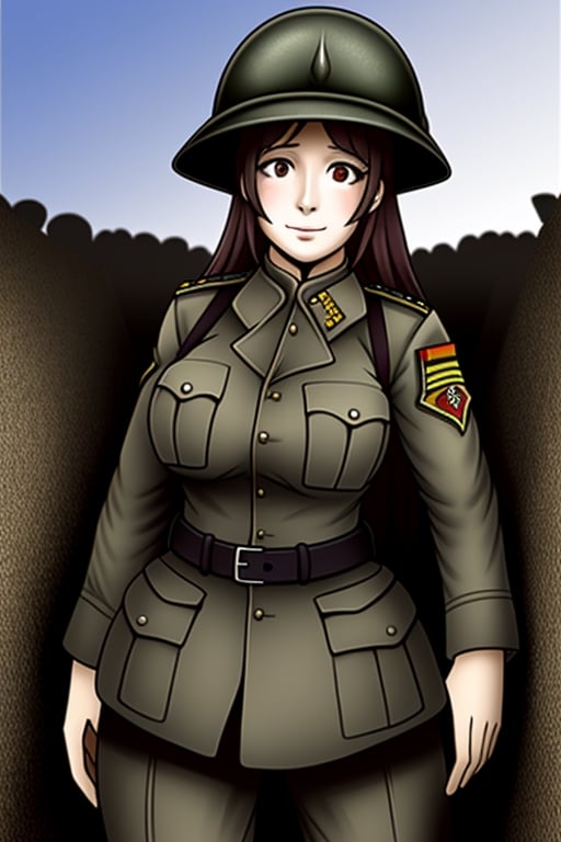 a woman in the uniform of the 2nd world in the trenches