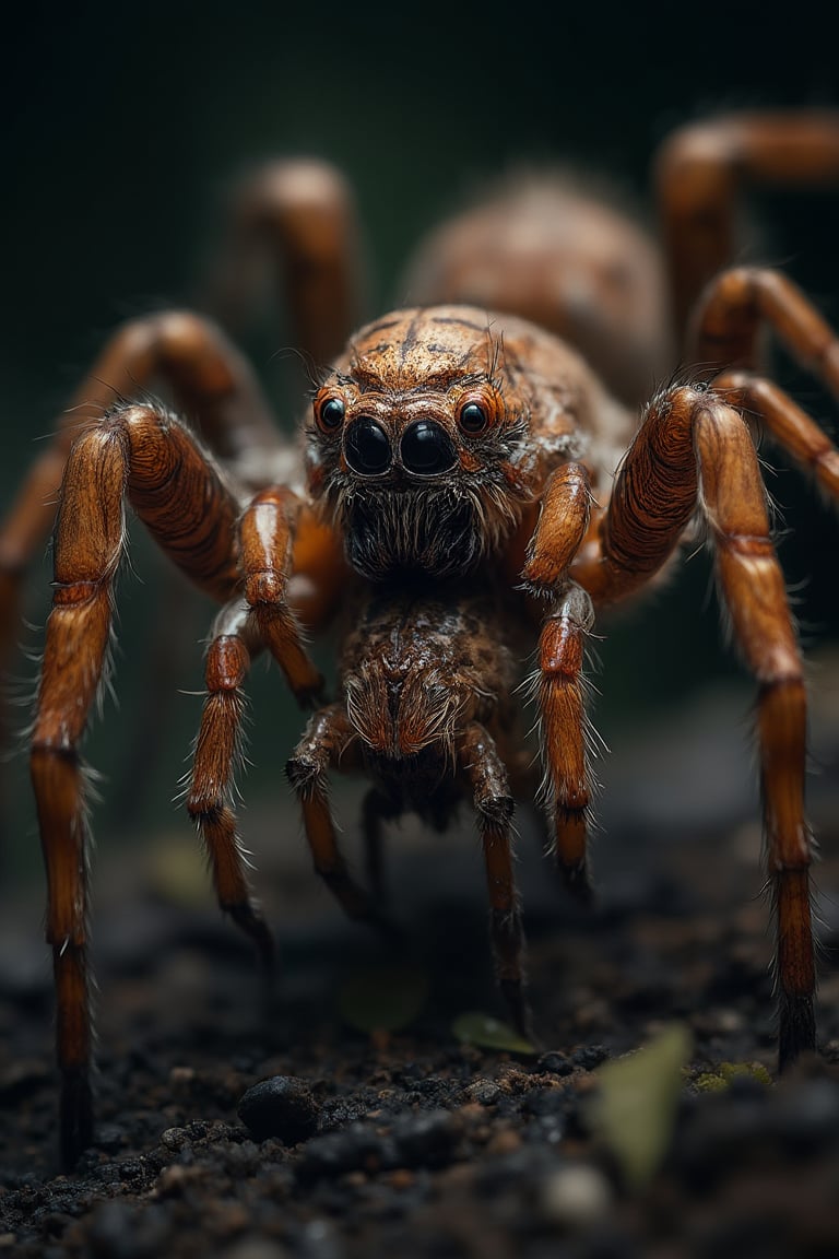 a detailed photo of spiders mating, captured on Hasselblad H6D-400c MS, low exposure, high contrast, ISO 100, with a 1800mm macro lens, 