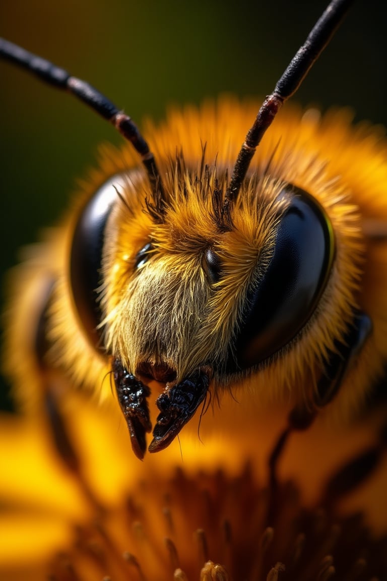 Hasselblad H6D-400c MS, low exposure, high contrast, ISO 100, with a 1800mm macro lens, Honey bee's face
