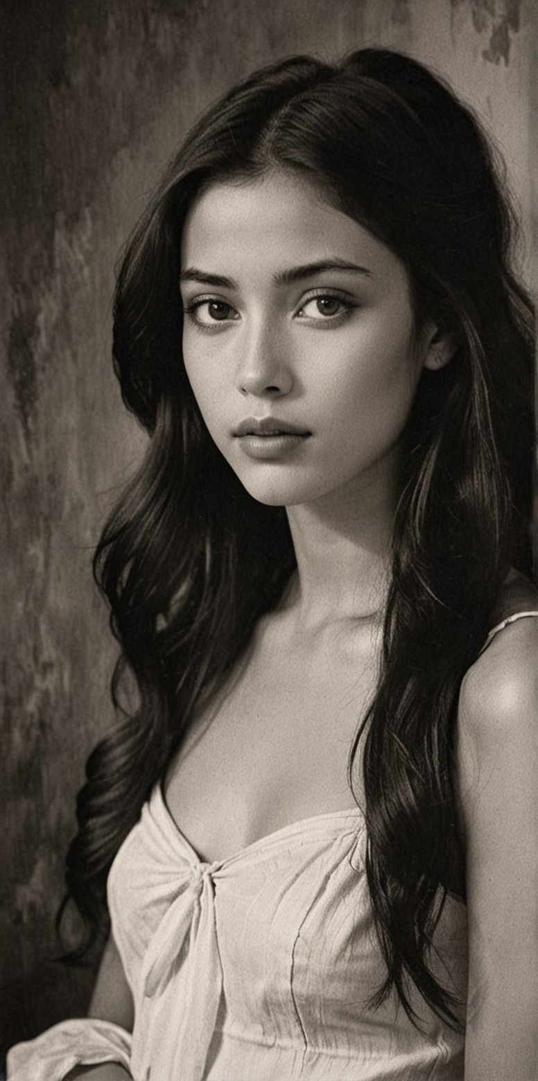 A stunning black and white masterpiece, reminiscent of Pierre-Auguste Renoir's finest works. A single beautiful girl, bathed in soft, elegant lighting, poses thoughtfully against a subtle background, evoking the serene beauty of Ancient Thailand. Her figure is rendered with exquisite anatomy, as if captured by John Singer Sargent's skilled brushstrokes. The composition is refined, with deliberate negative space drawing attention to her captivating presence.