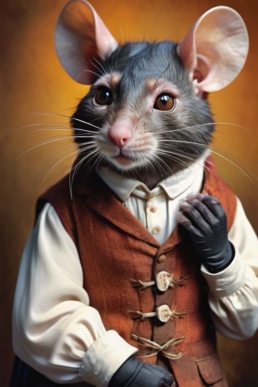 perfect-composition, Perfect pictorial composition, Creative poster, A big Rat-man dressed with clothes from 1850, holding a cat on his arms, (Best Quality:1.2), (Ultra-detailed), (Photorealistic:1.37), (HDR), (Vivid colors), (portrait of a), (Warm and bright color tones), (Soft diffuse lighting)