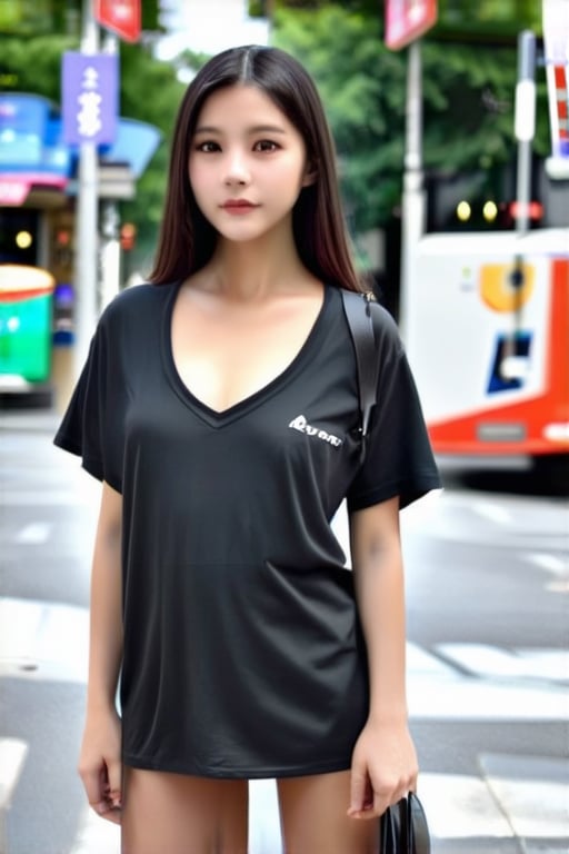 1 girl, naked_shirt,on the street