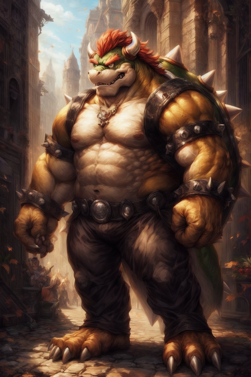 full_body, full-body_portrait, detailed background, high_resolution, high_res, detailed, male, realistic, Bowser, Super Mario Bros, nj5furry