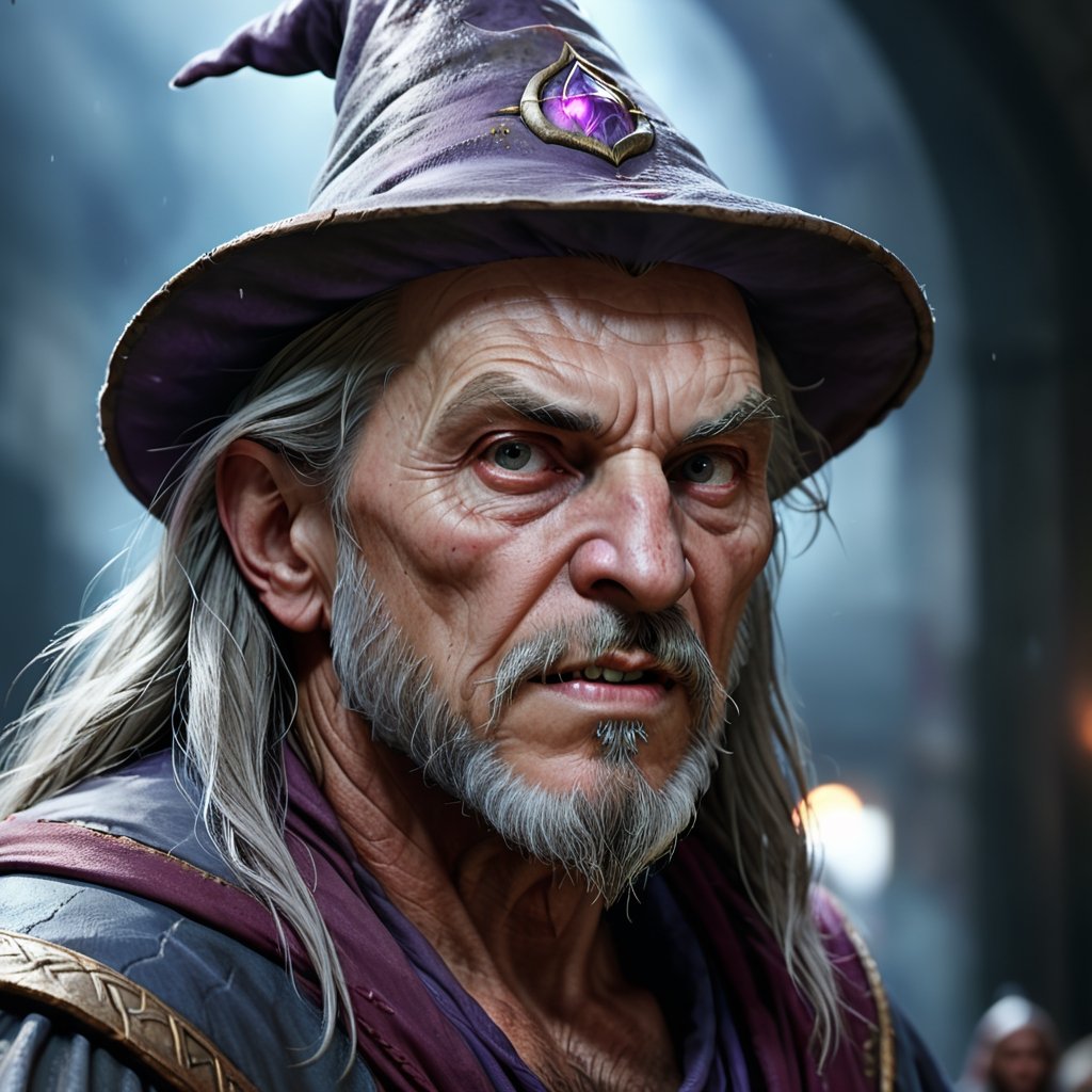 evil wizard, closeup, cell animation style, cinematic,Extremely Realistic