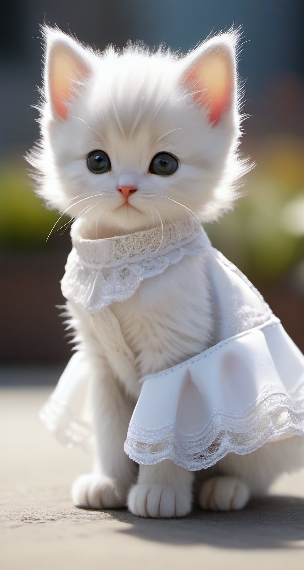 Xxmix_Catecat, white tiny kitten dressed in short skirt, standing, photorealistic, highly detailed, sharp focus, full body, intricate details