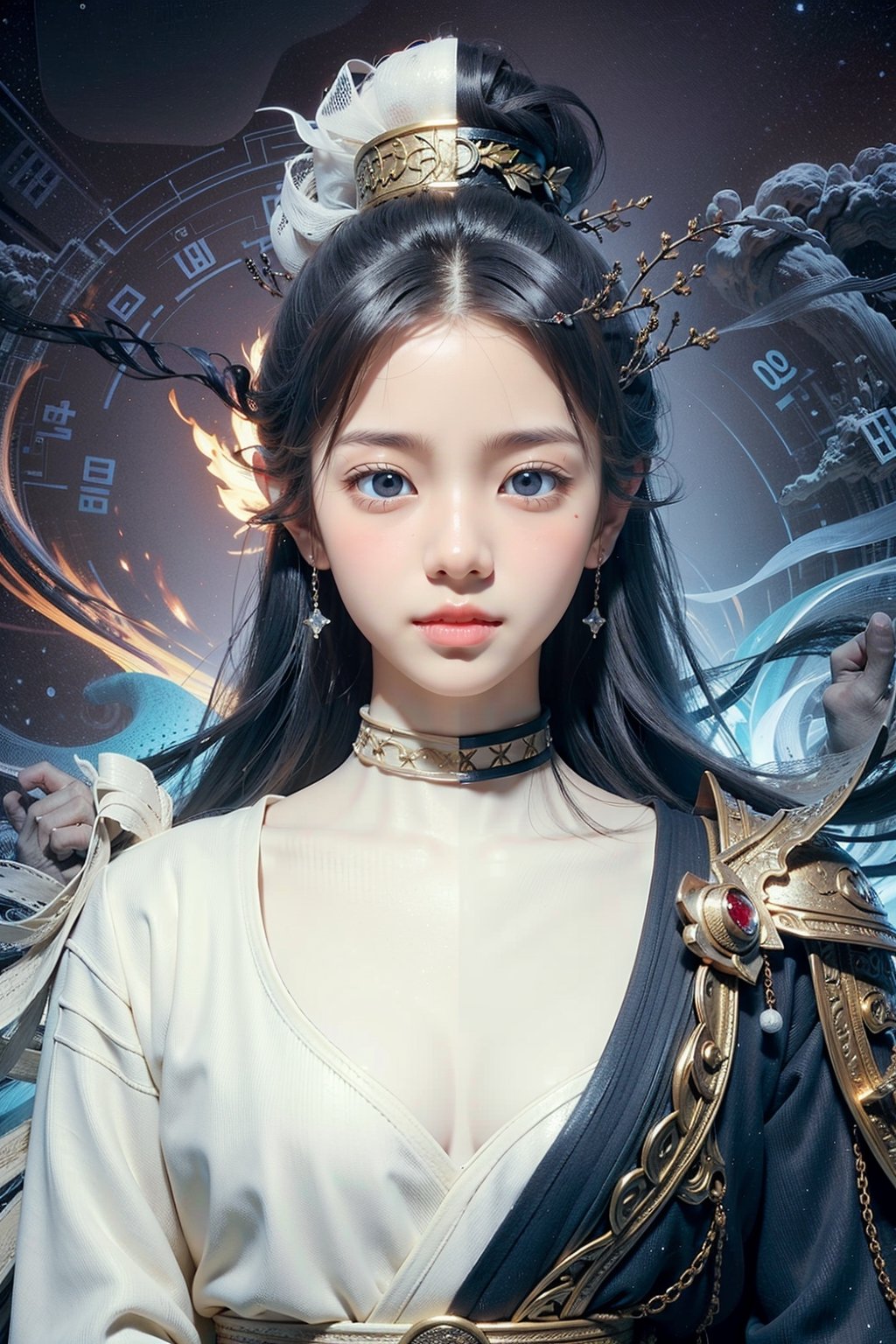 1girl, artist name, gem, glowing, jewelry, long hair, looking at viewer, magic, (christmas hat), artist name, aurora, choker, constellation, embers, light particles, tutututu, hand101,perfect light, beautiful Korean 18yo girl, idol face, gorgeous girl, {beautiful and detailed eyes}, {normal limbs and fingers}, ((accurate hands without incongruity)), Golden ratio, perfect body ratio, The face of a young actress in korea, high details, High quality, beauty face, perfect face,  
beautiful accurate face (eyes, nose and mouth), medium_breasts, Detailed face, Detailed eyes, perfect foot, perfect hand, perfect fingers, Clean facial skin, slim and perfect body, Glamor body type, film grain, realhands, looking at viewer,masterpiece