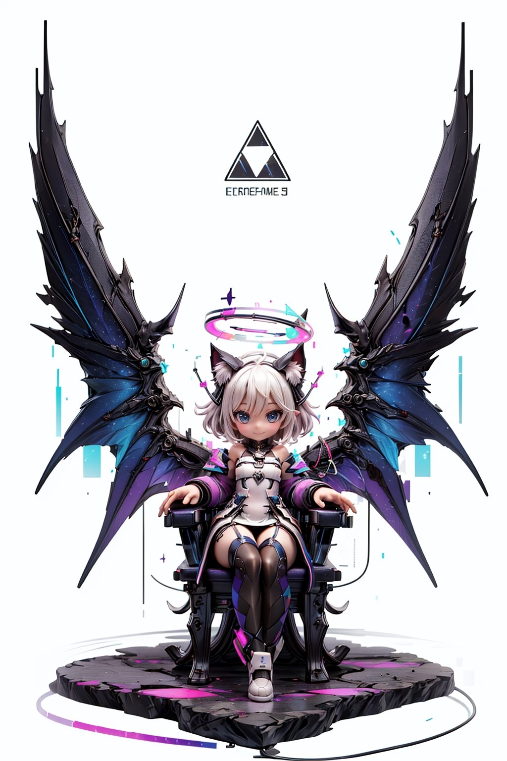 (white background:1.5), 1 girl, mid shot, full body, (succubus:1.2), (Lilith:1.2), (1 girl:1.2), solo, (short white hair:1.2) , (refreshing eyes:1.1) ,(crazy smile:0.8), (flat chest), (dress), (glitch digital glowing wings), (full body:1.0), (beautiful detailed eyes:1.0), (detailed face:1.0), (sitting on a throne), (one hand on hip:1.2) ,looking at you, /////////////////////////// ////////////////////////// ///////////////////////// psychedelic art, glitch art, abstract art, concept art,(point_color:1.4),(RGB Splitting:1.3),(god rays), (extremely detailed light), (science_fiction:1.2), (trippy:1.2),(colorful ink ), (floating colorful ink droplet ), (triangle shape:1.3), (Lilith of night:1.3), (gradient_background:1.1),(glitch background),( digital halo:1.2),(fluorescent graffiti :1.2),(neon light:1.2), (glowstick:1.2), (floating triangle glass fragments:1.2)
,Realism,cat ear,Rabbit ear,wrenchsmechs,dragon ear