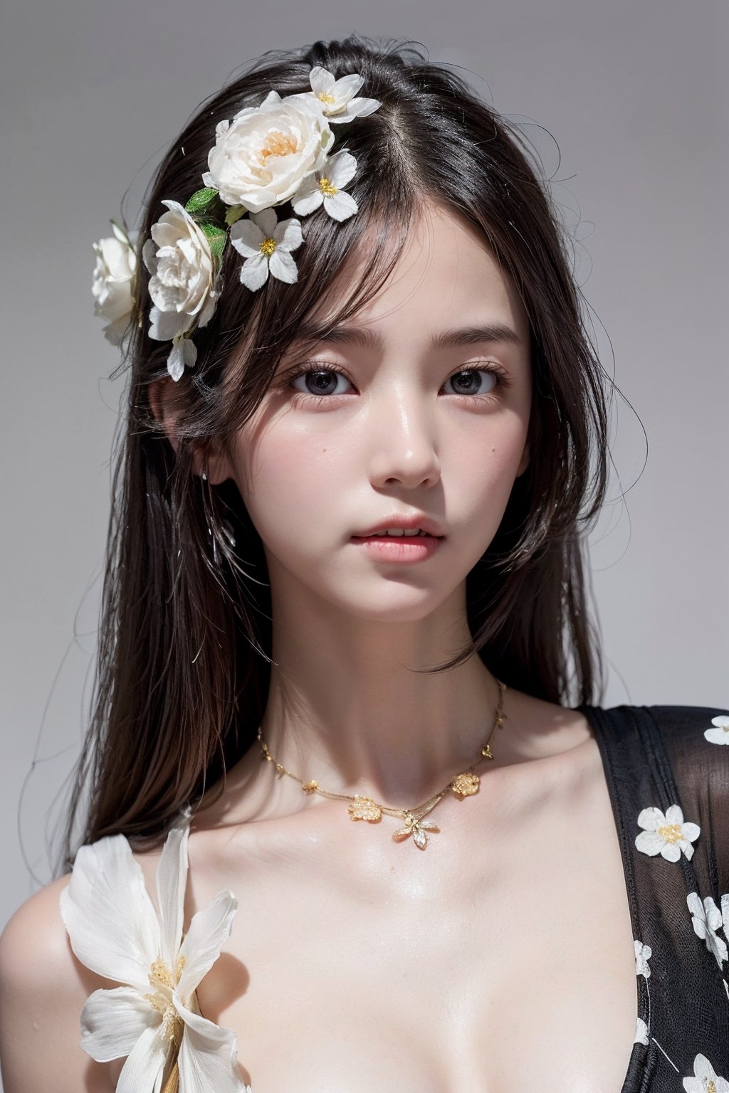 masterpiece, (((Realistic and delicate high-resolution structure: 1.4, Realistic and delicate high-quality structure: 1.4))),(Well-proportioned and perfect body proportion structure),(((image structure of real human texture))), garden

japan girl, medium_breasts, black theme, micro bikini, floral pattern kimono, white flower decoration, heart gold necklace,Realism