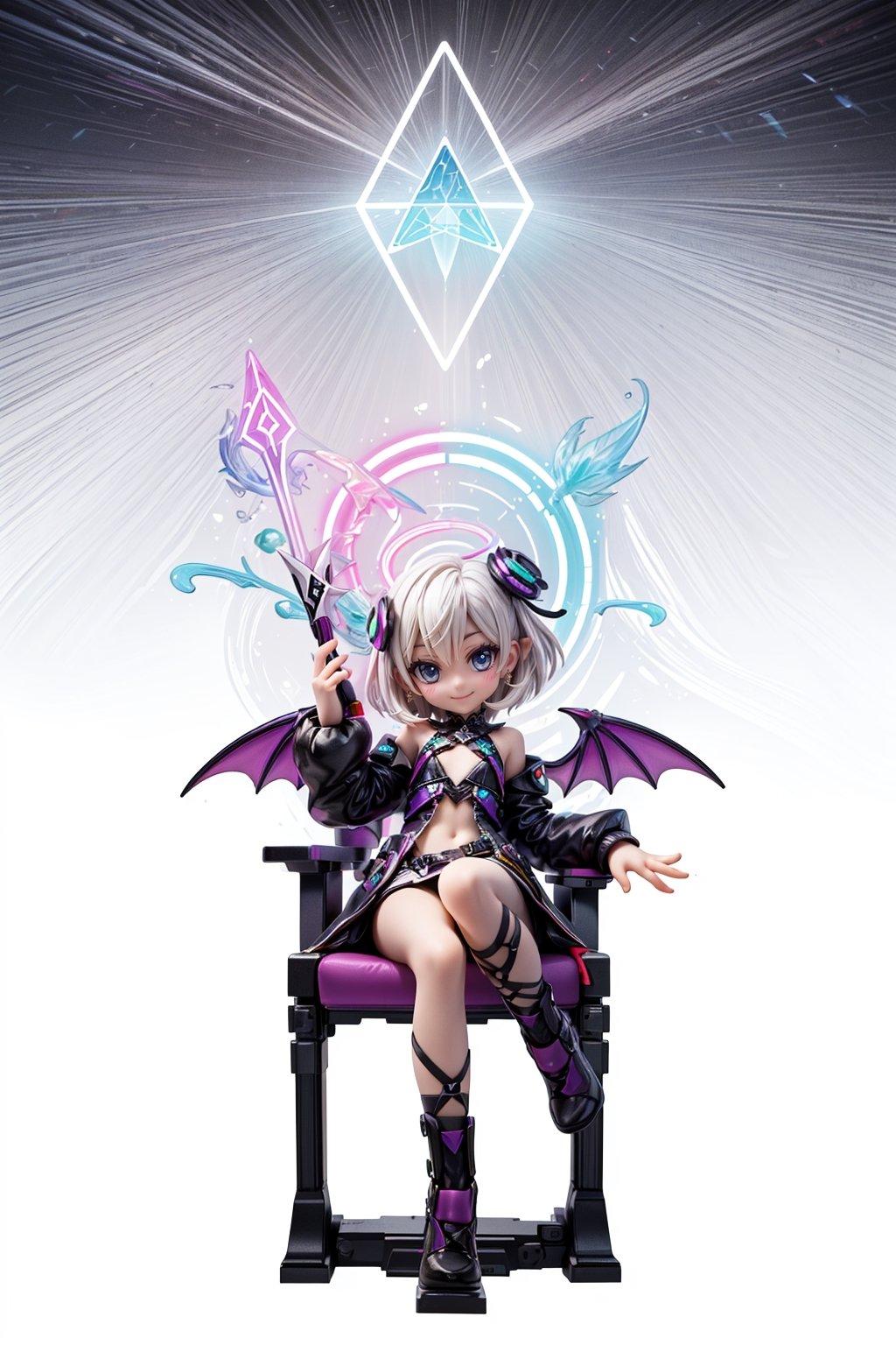 (white background:1.5), 1 girl, mid shot, full body, (succubus:1.2), (Lilith:1.2), (1 girl:1.2), solo, (short white hair:1.2) , (refreshing eyes:1.1) ,(crazy smile:0.8), (flat chest), (dress), (glitch digital glowing wings), (full body:1.0), (beautiful detailed eyes:1.0), (detailed face:1.0), (sitting on a throne), (one hand on hip:1.2) ,looking at you, /////////////////////////// ////////////////////////// ///////////////////////// psychedelic art, glitch art, abstract art, concept art,(point_color:1.4),(RGB Splitting:1.3),(god rays), (extremely detailed light), (science_fiction:1.2), (trippy:1.2),(colorful ink ), (floating colorful ink droplet ), (triangle shape:1.3), (Lilith of night:1.3), (gradient_background:1.1),(glitch background),( digital halo:1.2),(fluorescent graffiti :1.2),(neon light:1.2), (glowstick:1.2), (floating triangle glass fragments:1.2)
,Realism