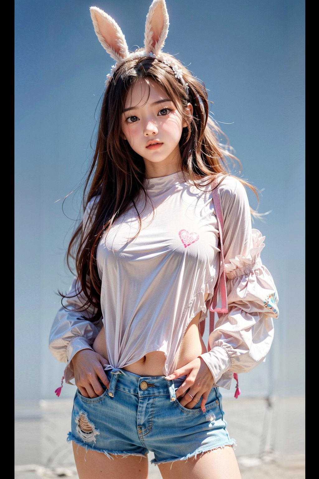 high quality, cute stickers, style cartoon, white border, cute Super Deformed Character, colorful, Detailed illustration of a woman with her hands in her pockets in a bohemian style outfit, by yukisakura, awesome full color, Realism, 1girl, most beautiful korean girl, Korean beauty model, idol face, gorgeous girl, an extremely cute and beautiful girl, highly detailed beautiful face and eyes, over sized eyes, big eyes, smiling, 18 year old gravure model, perfect body, looking at viewer, more detail,nail polish,bodypaint,b0dyx,hoodedbunny,th1nbodysu1t