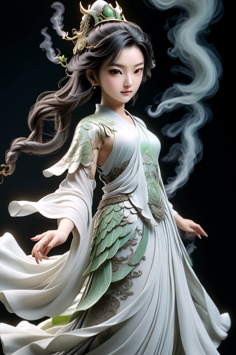 a Guanyin girl, [a white lighting translucent phantom made of smoke], intricate design, photorealistic, hyperrealistic, high definition, extremely detailed, cinematic, UHD, HDR, 32k, ultra hd, realistic, dark muted tones, highly detailed, perfect composition, beautiful detailed intricate insanely detailed octane render, trending on artstation,ghost person,Flat vector art,Magical Fantasy style,NIJI STYLE,huayu,SakimiStyle,MikieHara,Anime ,chibi,A girl in the wild ,more detail XL,cyborg style