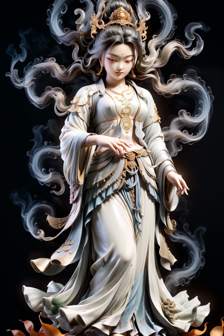 a Guanyin girl, [a white lighting translucent phantom made of smoke], intricate design, photorealistic, hyperrealistic, high definition, extremely detailed, cinematic, UHD, HDR, 32k, ultra hd, realistic, dark muted tones, highly detailed, perfect composition, beautiful detailed intricate insanely detailed octane render, trending on artstation,ghost person,Flat vector art,Magical Fantasy style,NIJI STYLE,huayu,SakimiStyle,MikieHara,Anime ,chibi,A girl in the wild ,more detail XL