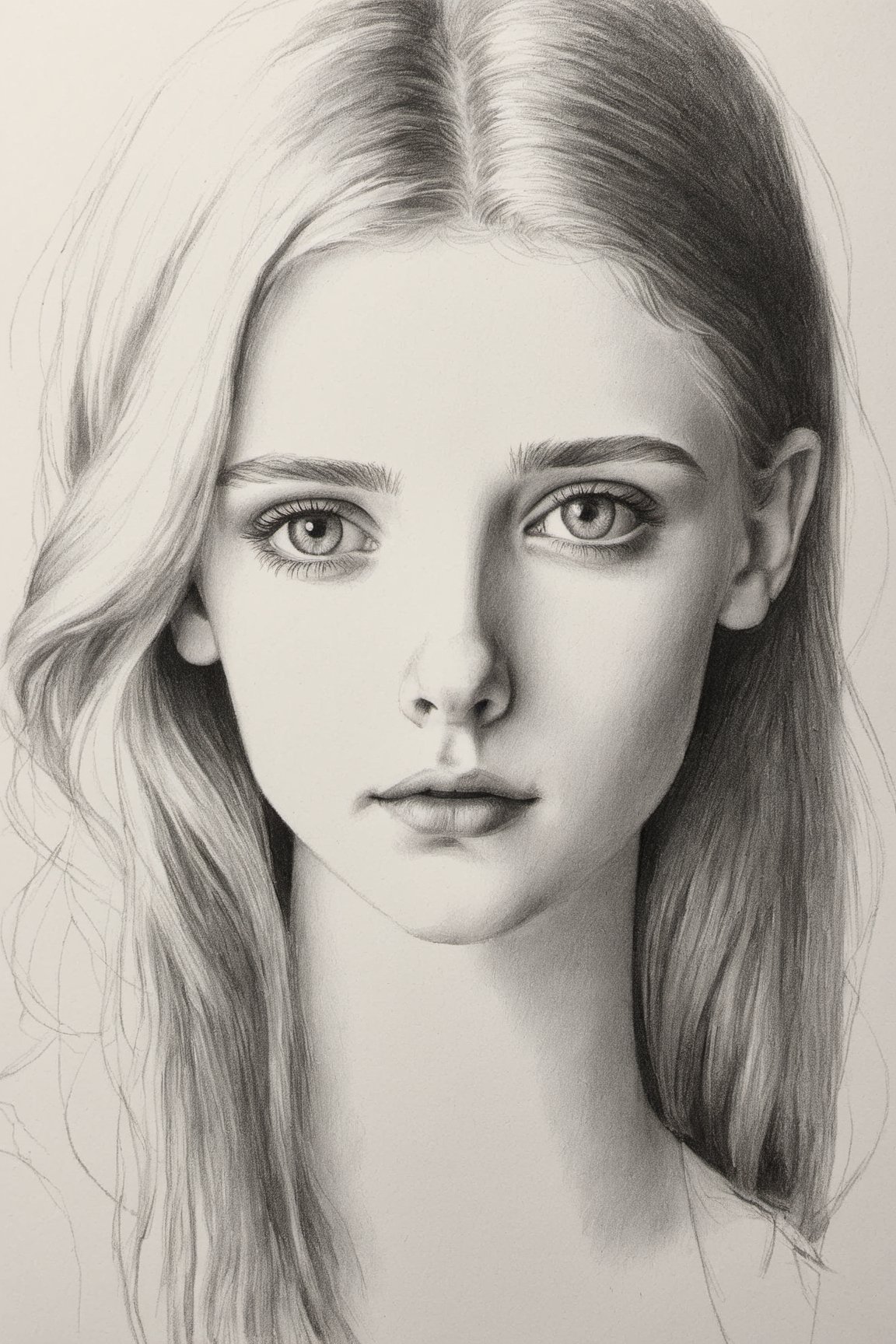 Girl portrait in black and white drawn in a pencil draw style.