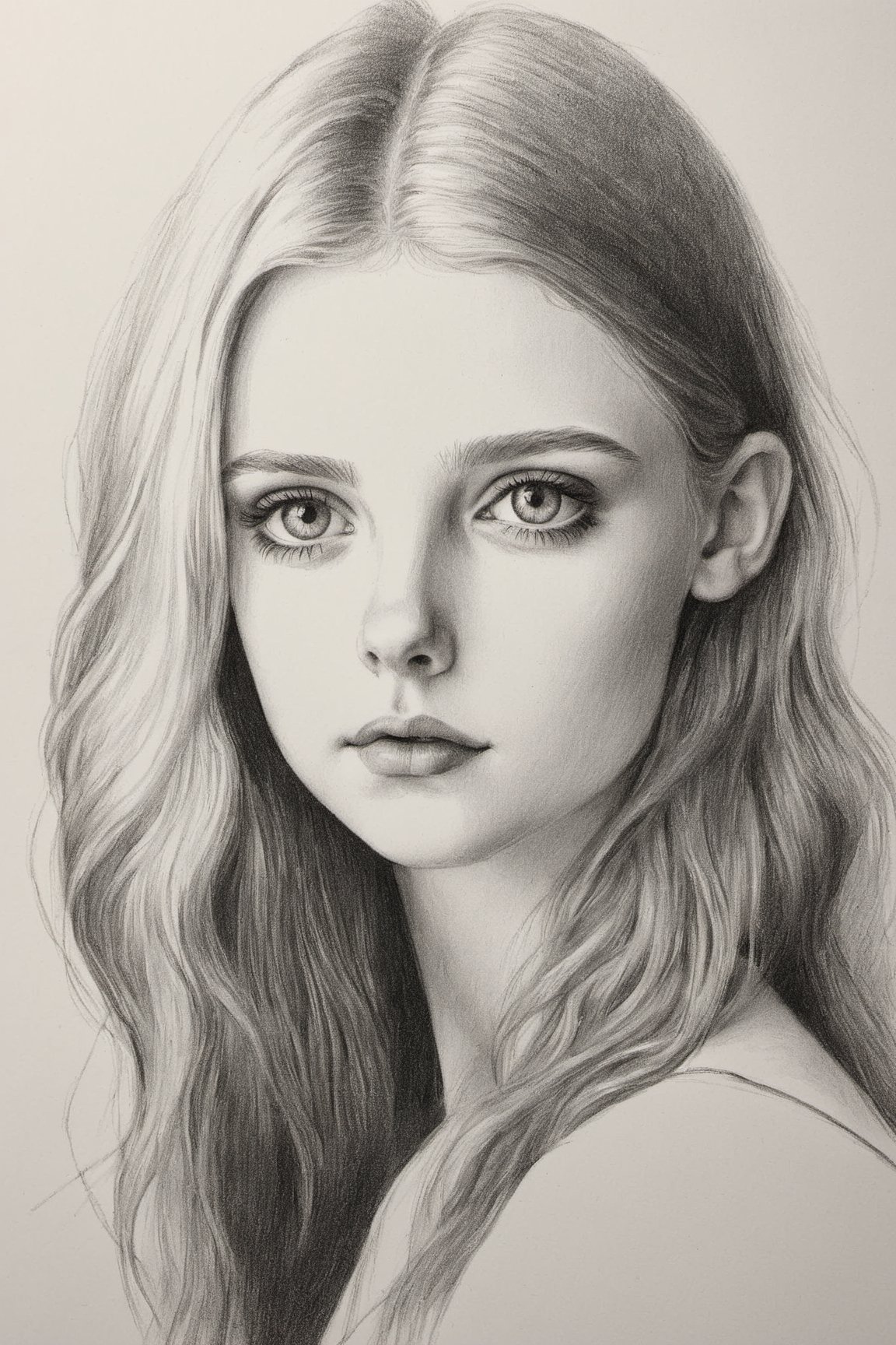 Girl portrait in black and white drawn in a pencil draw style.