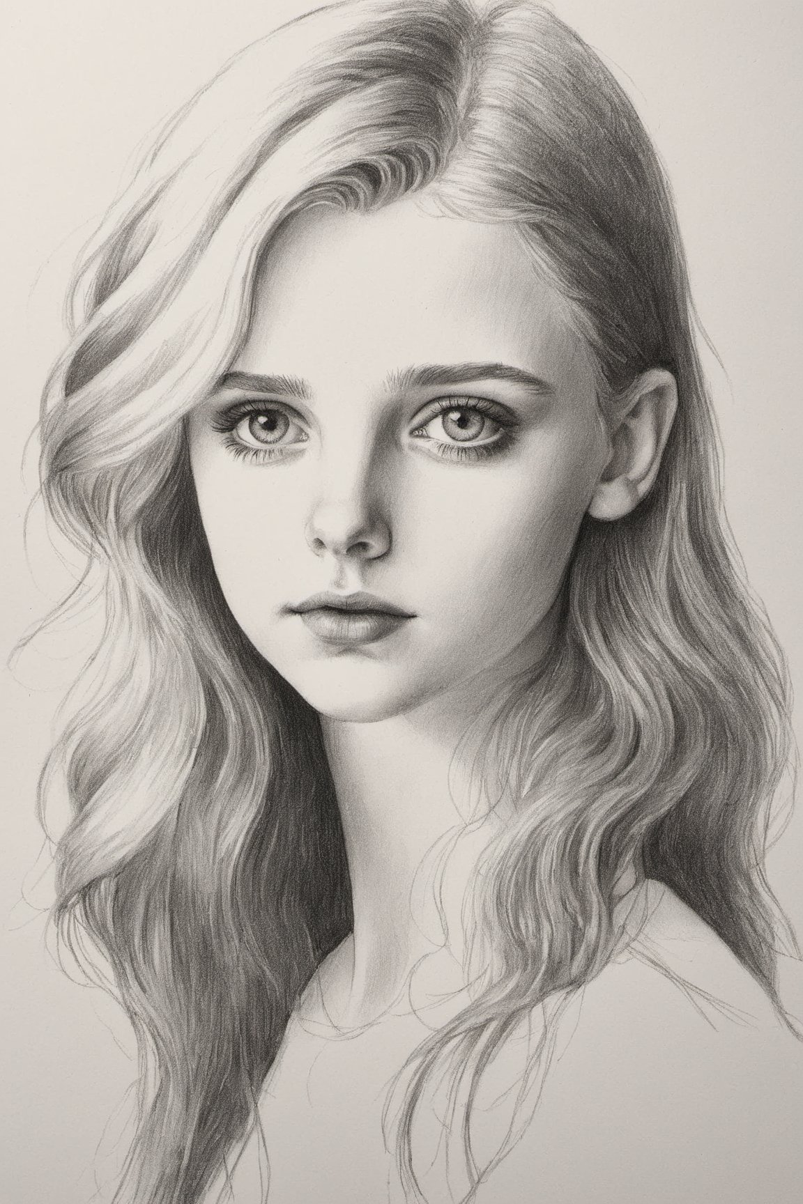 Girl portrait in black and white drawn in a pencil draw style.