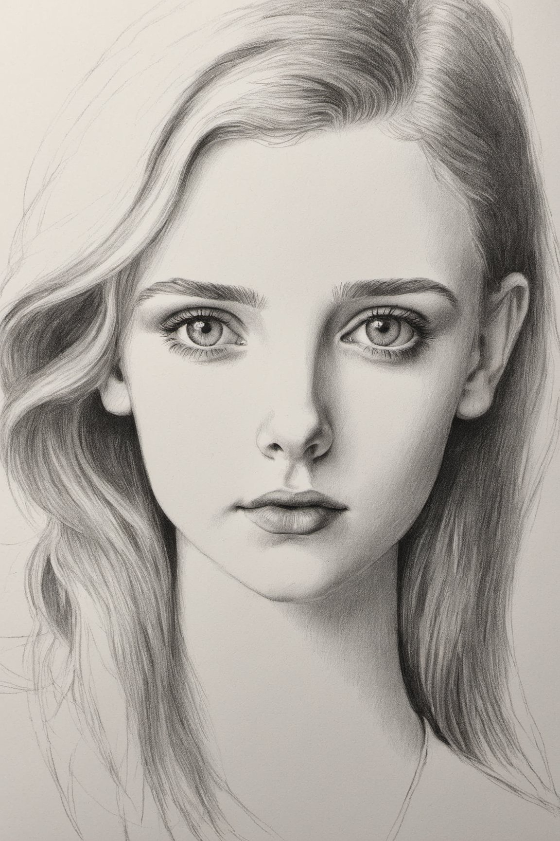 Girl portrait in black and white drawn in a pencil draw style.