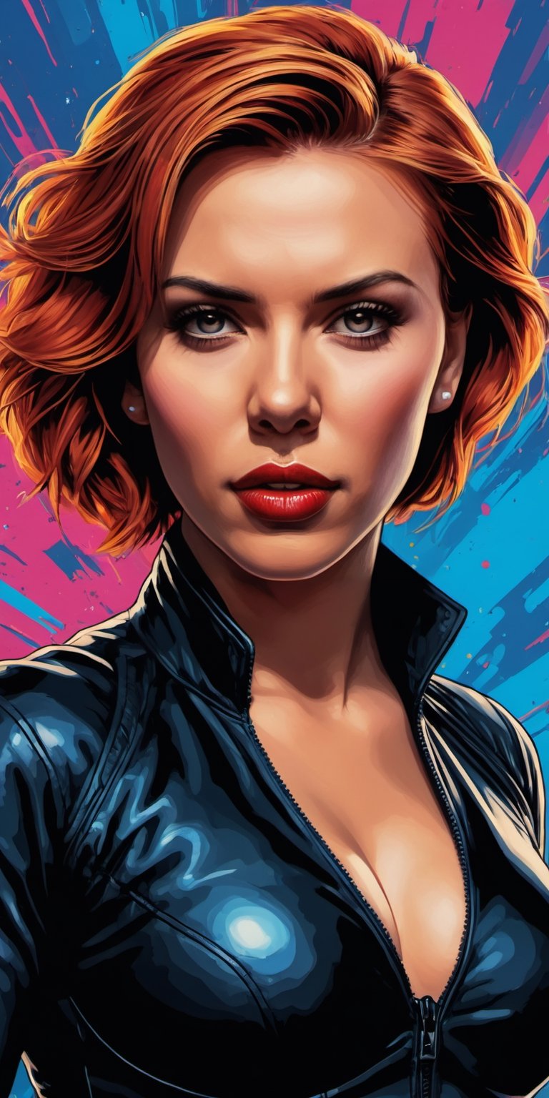 Scarlett johansson, Avengers Black Widow style suit, shadow boxing, art poster by gian galang, (((art style by gian galang))), (((design by gian galang))) , neck tattoos by andy warhol, sensual, sexy, very beautiful ñ, fight poster style, asian art, chequer board, mma, octogon, bright contrasting colours, stipple, black n white, ,Extremely Realistic, sharp focus, bokeh, intricate, UHD, 8K, masterpiece, perfect volumetric lighting, Epic light, intense colors, vibrant colors, chromatic aberration, full length poster,ink ,style