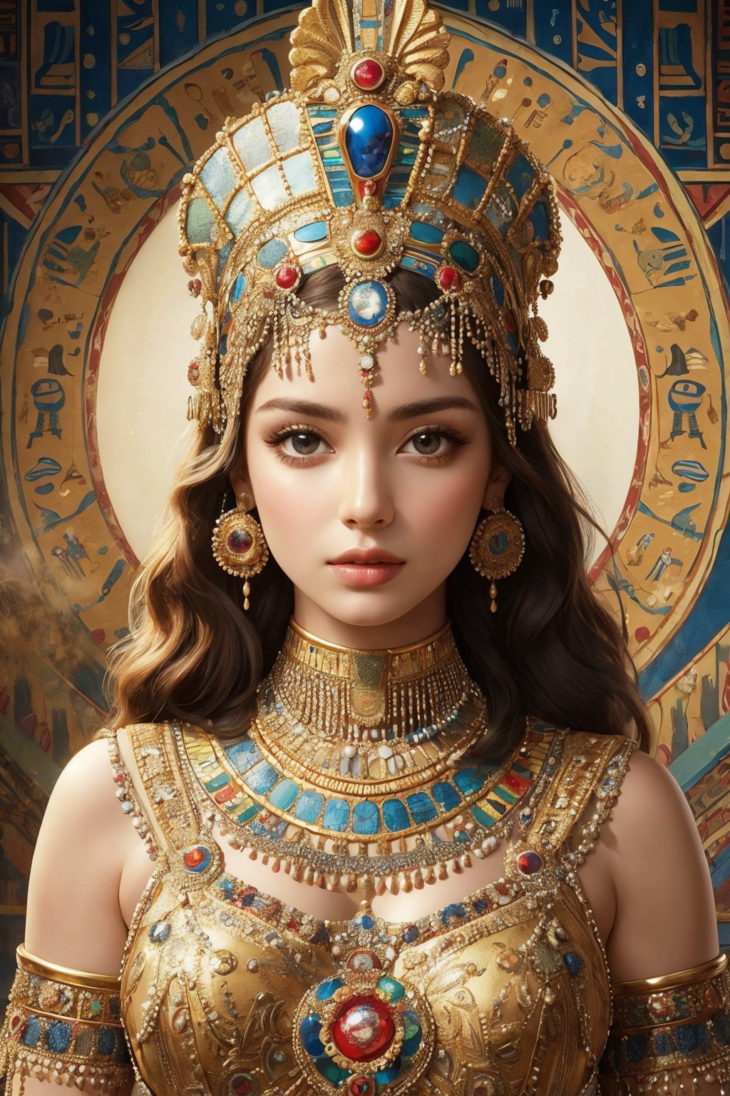 busty and sexy girl, 8k, masterpiece, ultra-realistic, best quality, high resolution, high definition, Beautiful ancient Egyptian lady, wearing sleeveless tunic worn, beautiful female figure,Long straight hair, ,ancient egyptian clothes,1 girl, (face portrait), Style: hyper-realistic, 8k Ultra HD, inspired by Pixar, Cinema 4D,Egypt,young girl,egyptian