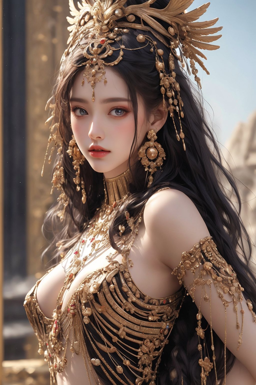 Egyptian queen, busty and sexy girl, 8k, masterpiece, ultra-realistic, best quality, high resolution, high definition,DP,egyptian