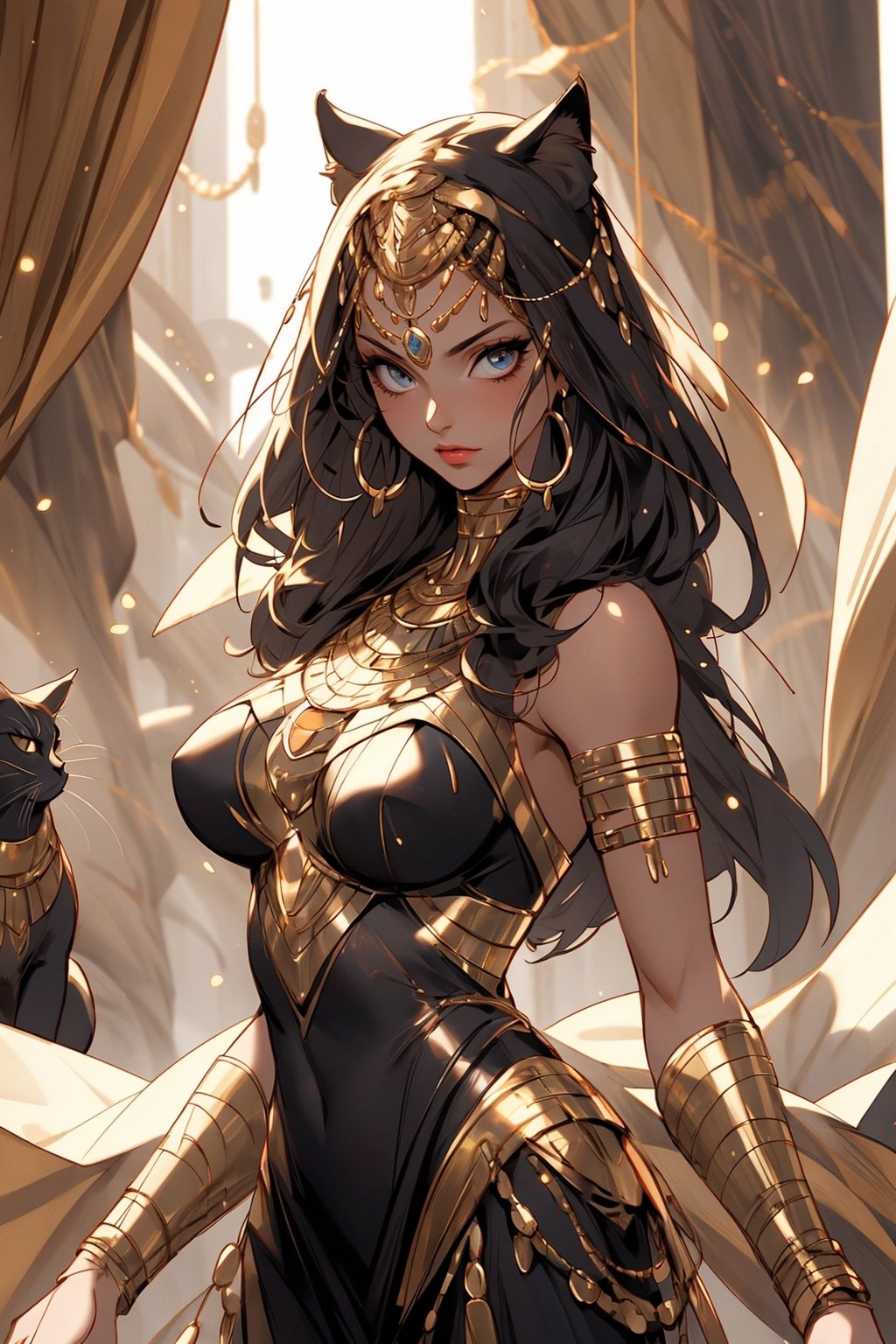 Egyptian queen, (cat woman), busty and sexy girl, 8k, masterpiece, ultra-realistic, best quality, high resolution, high definition