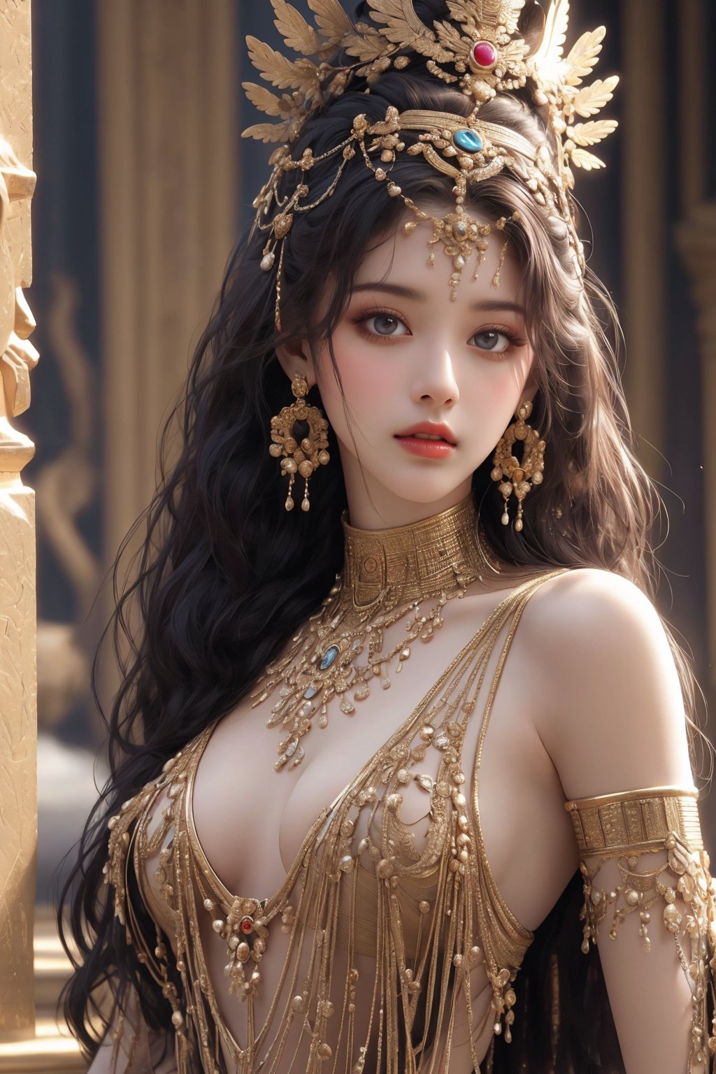 Egyptian queen, busty and sexy girl, 8k, masterpiece, ultra-realistic, best quality, high resolution, high definition,DP,egyptian