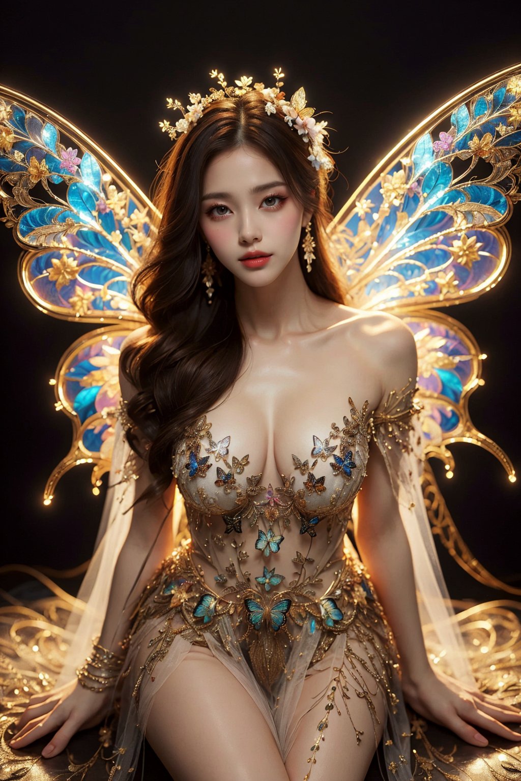 busty and sexy girl, 8k, masterpiece, ultra-realistic, best quality, high resolution, high definition, BIG Glowing butterfly wings, PRINCESS DRESS,GBG